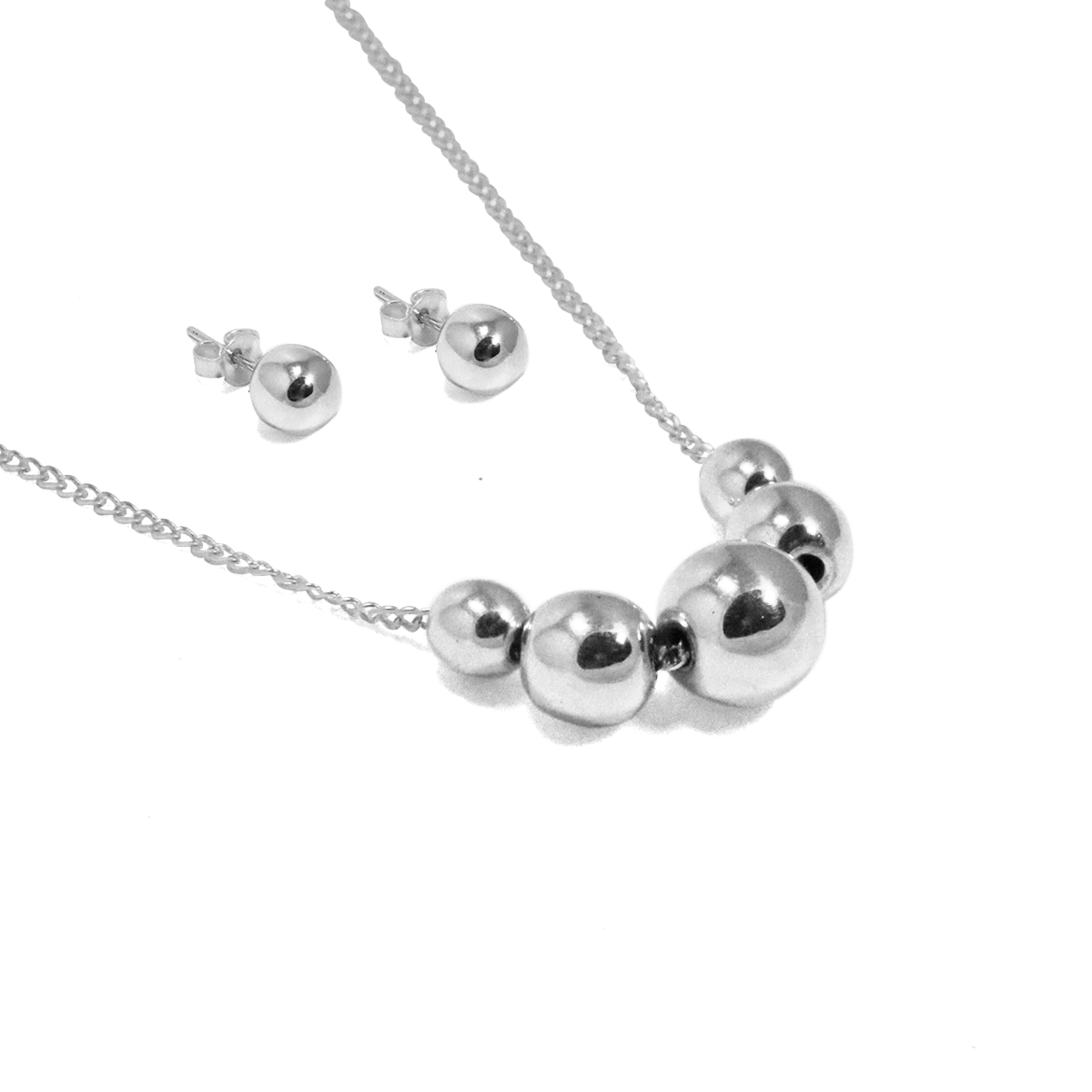Sterling Silver Sphere Necklace and Earrings Set