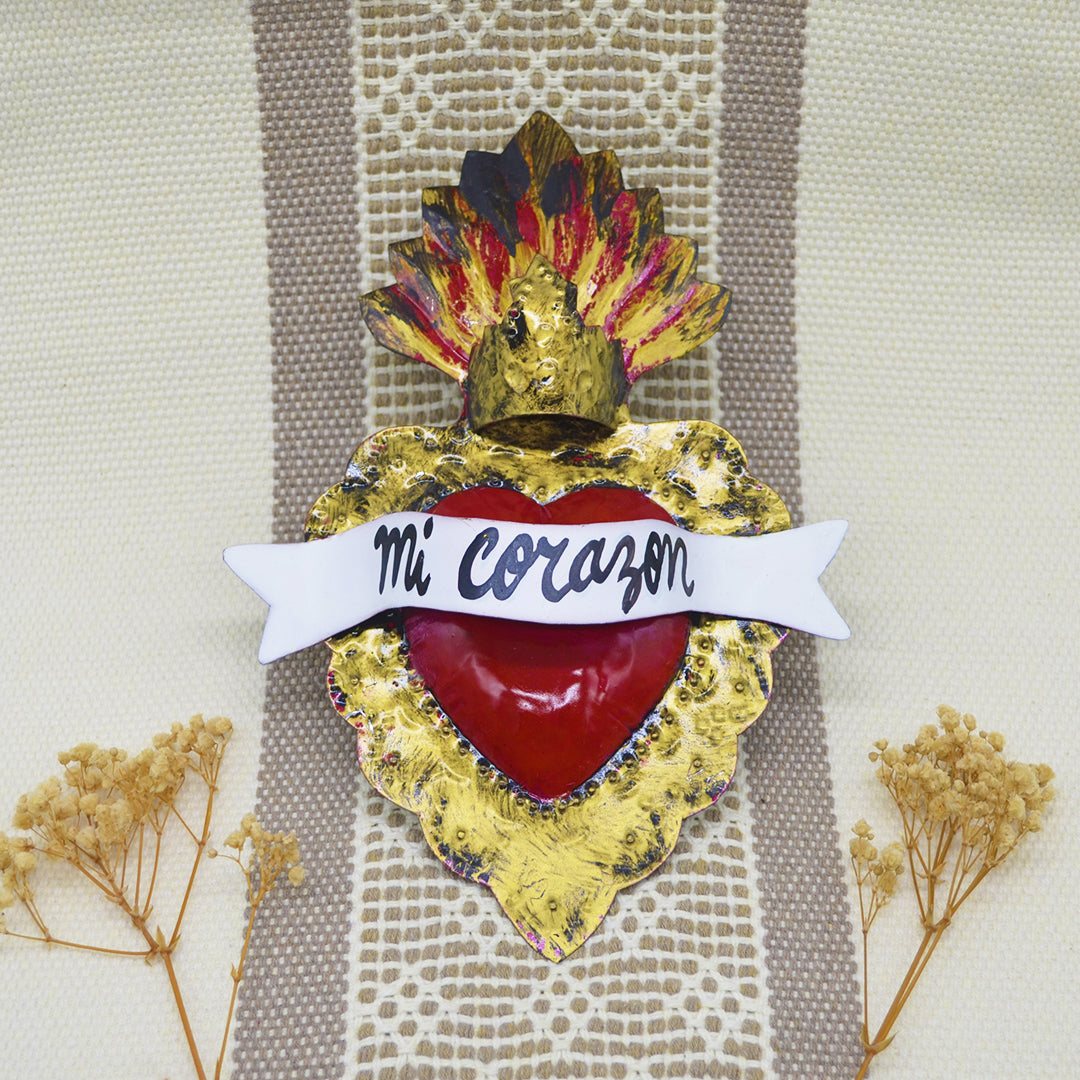 Mexican Milagro Tin Heart with Love Message