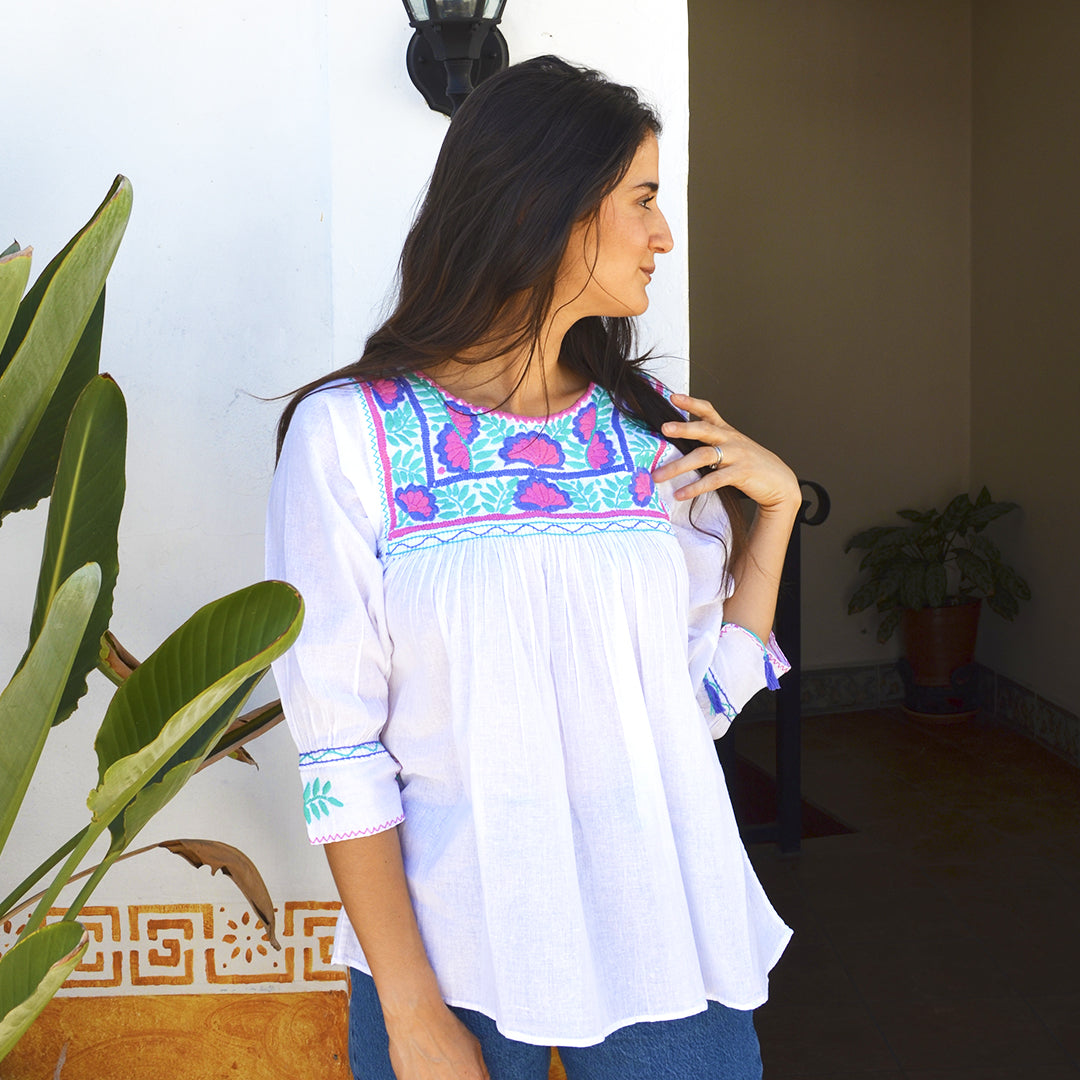 Carranza 3/4 Sleeve Embroidered Blouse