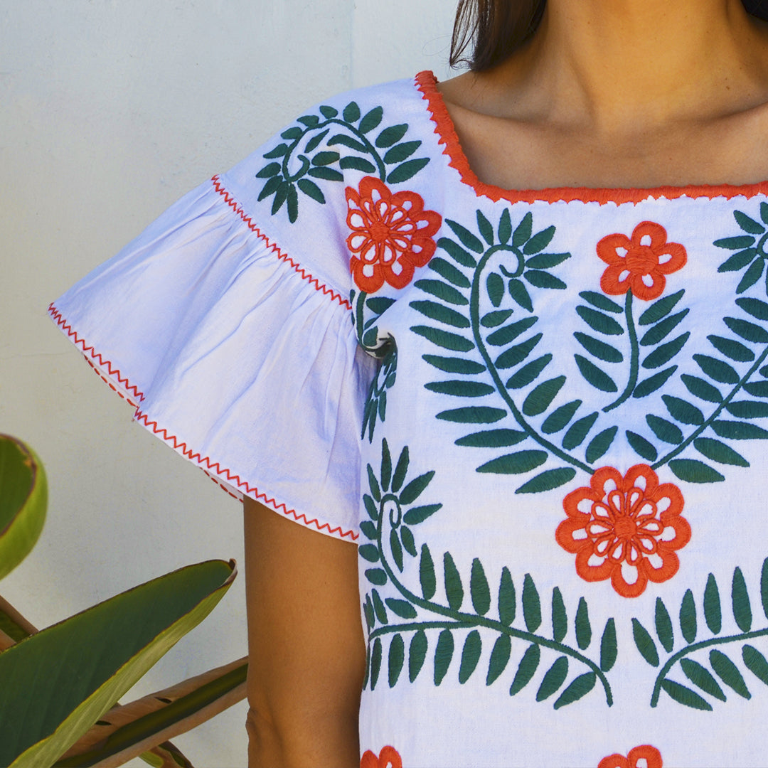 Carranza Flutter Sleeve Embroidered Cropped Blouse