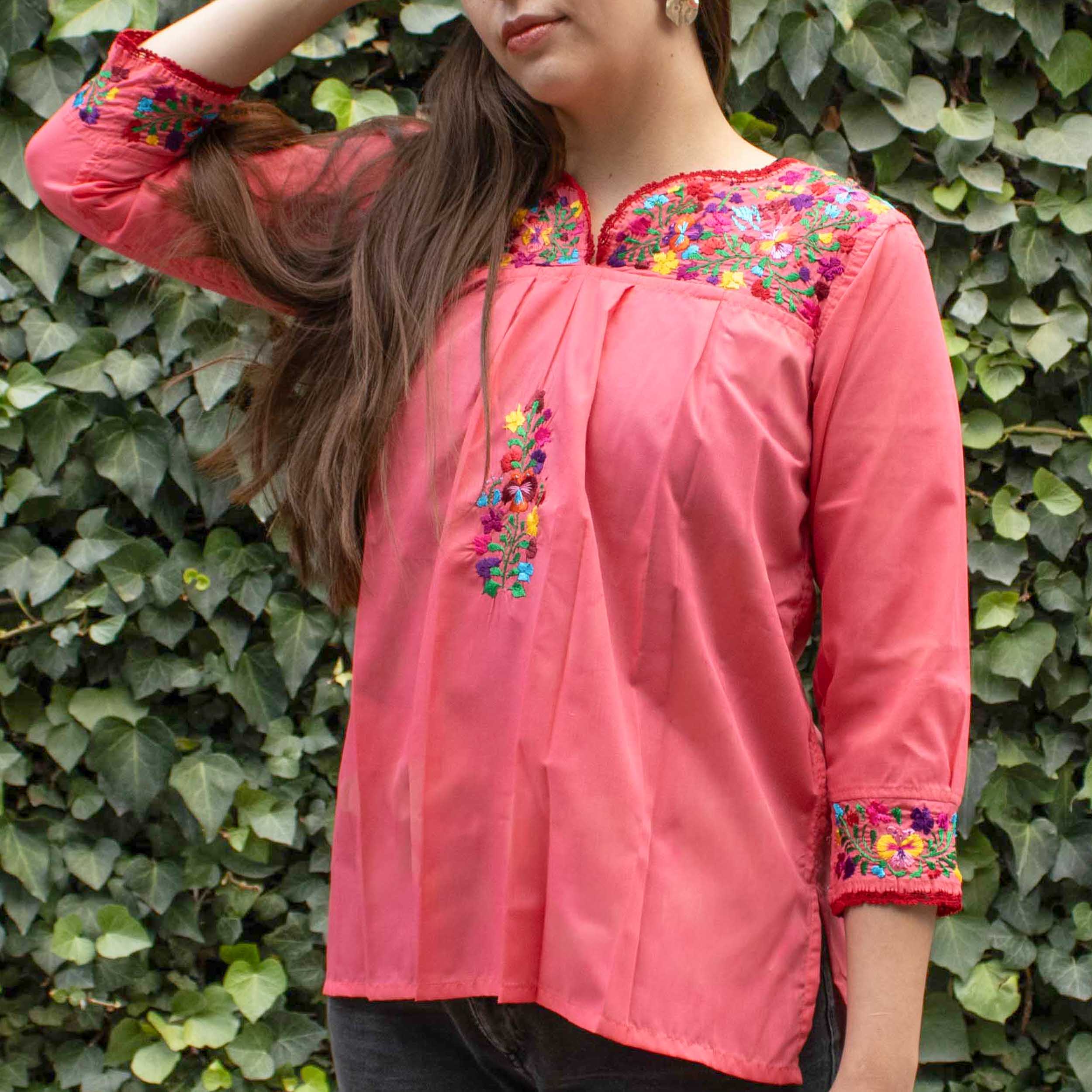 Camila Hand-Embroidered 3/4 Sleeve Blouse | Lolo Mexican Mercadito