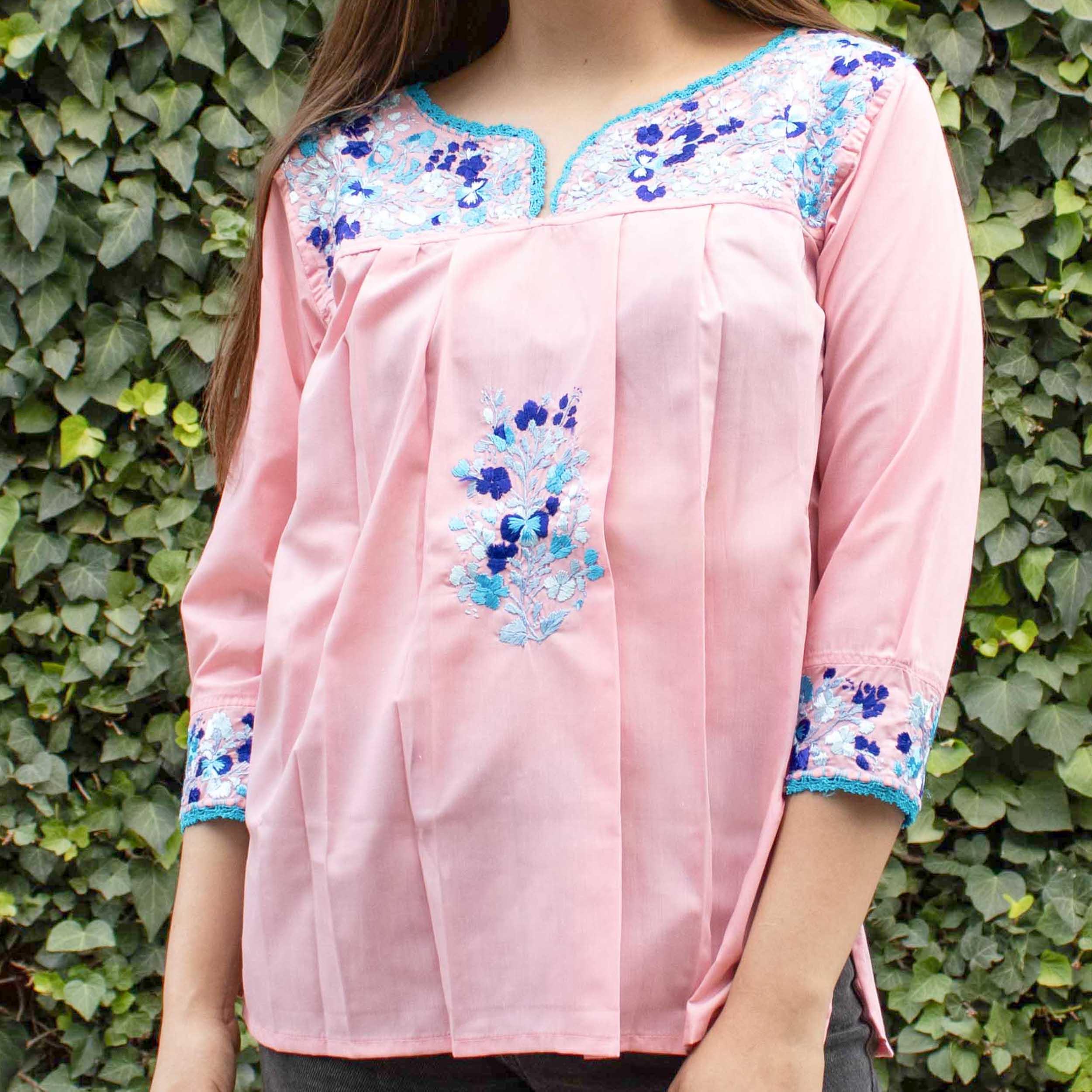 Camila Hand-Embroidered 3/4 Sleeve Blouse