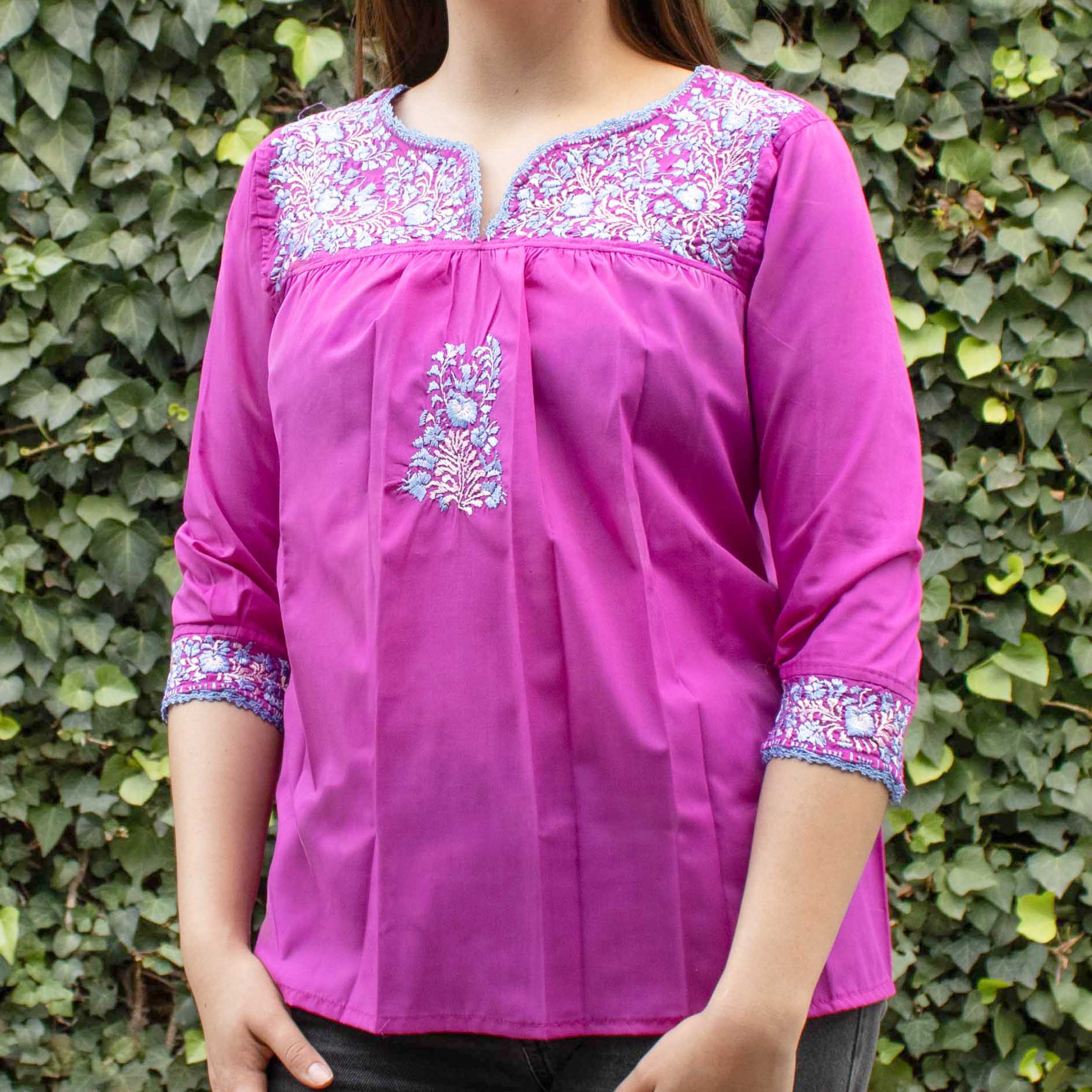 Camila Hand-Embroidered 3/4 Sleeve Blouse