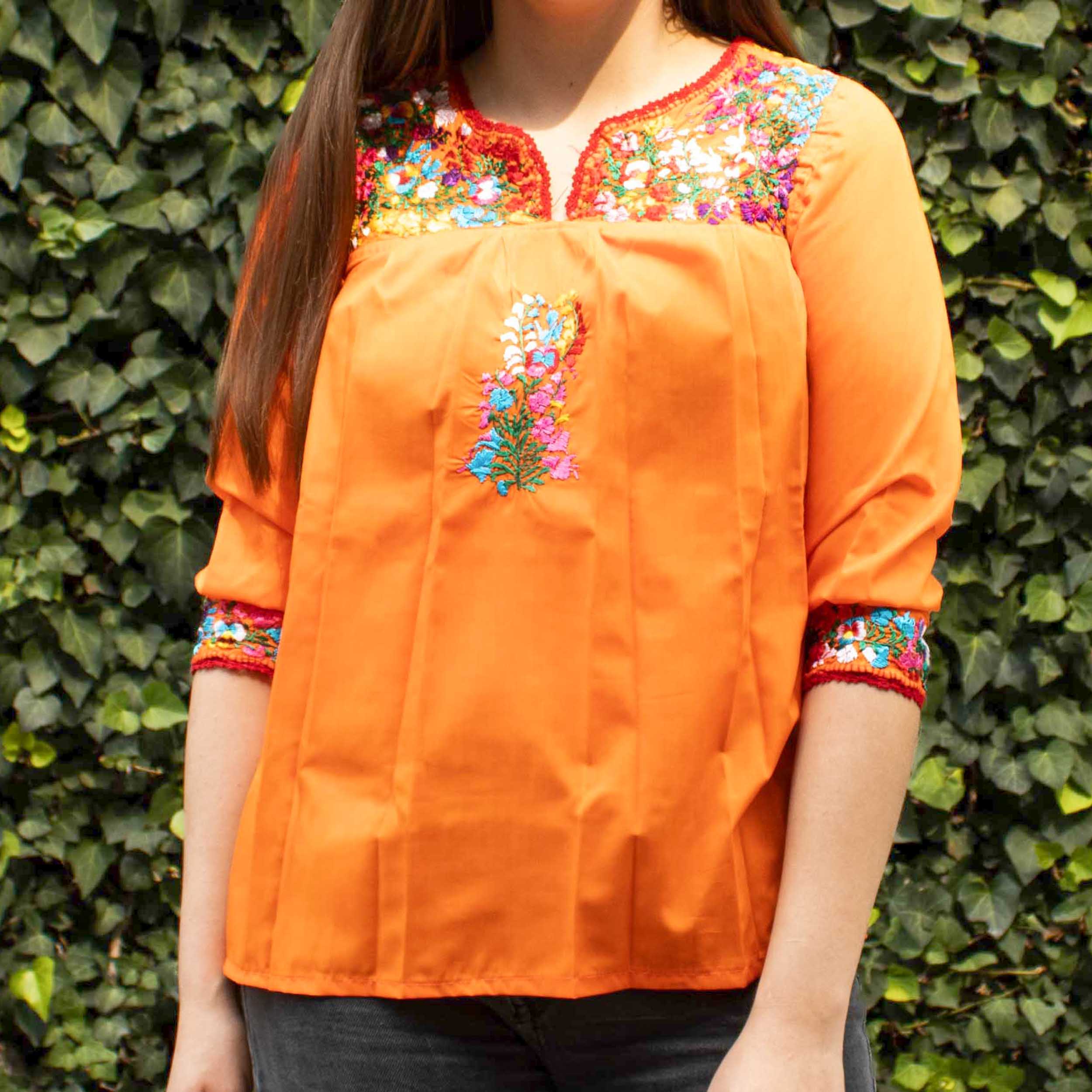 Camila Hand-Embroidered 3/4 Sleeve Blouse