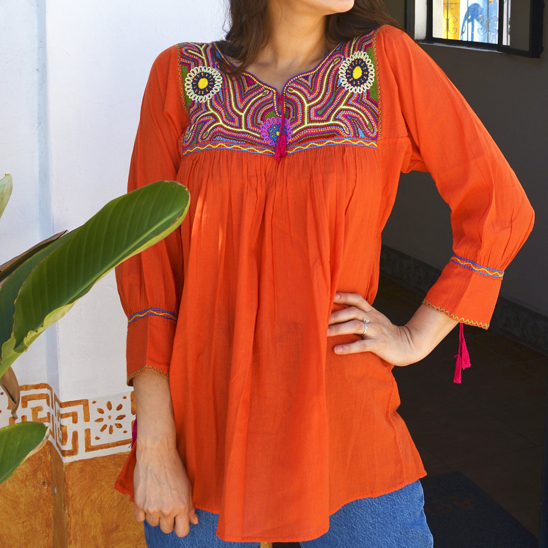 Carranza 3/4 Sleeve Embroidered Blouse