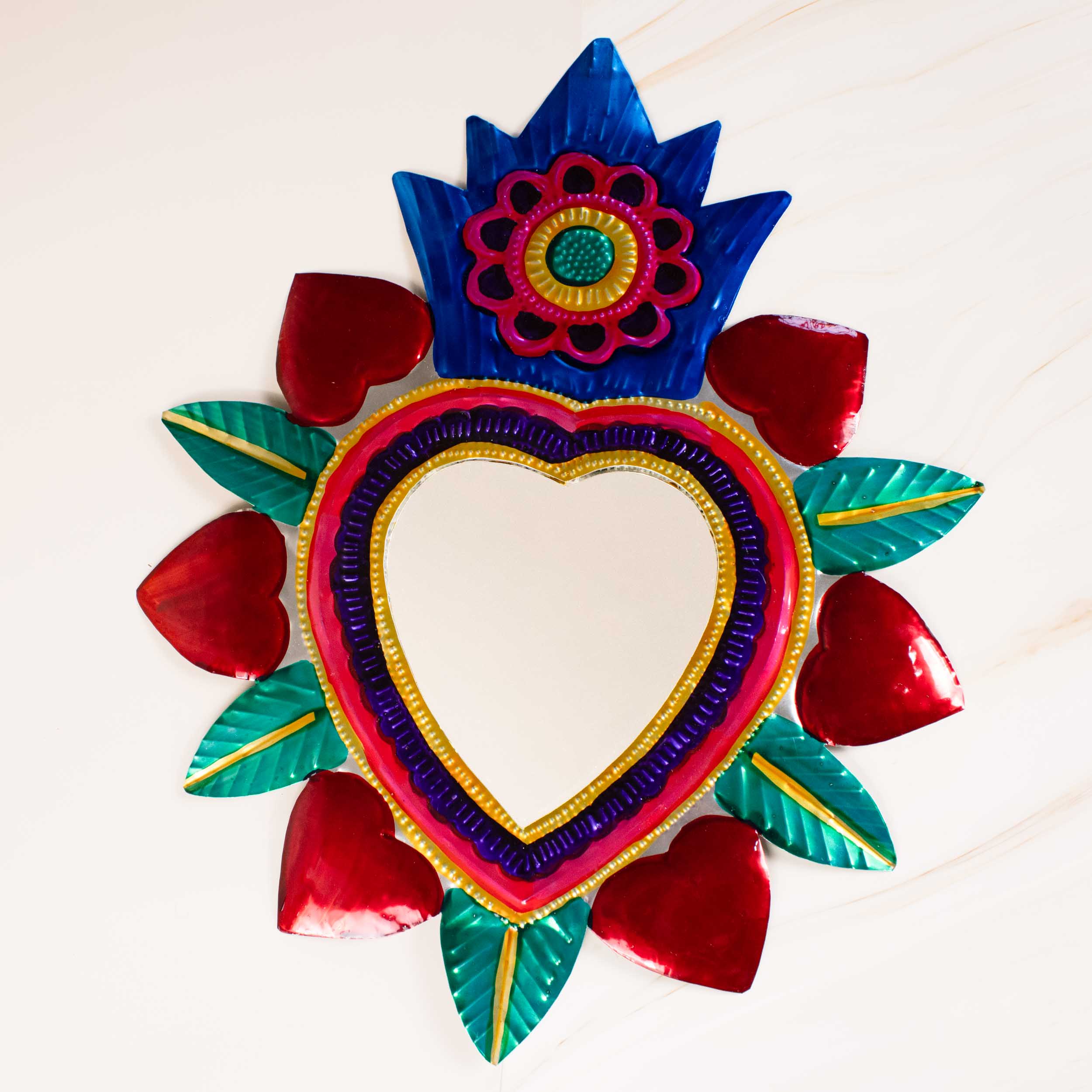 XL Mexican Milagro Tin Heart with Mirror | Lolo Mexican Mercadito