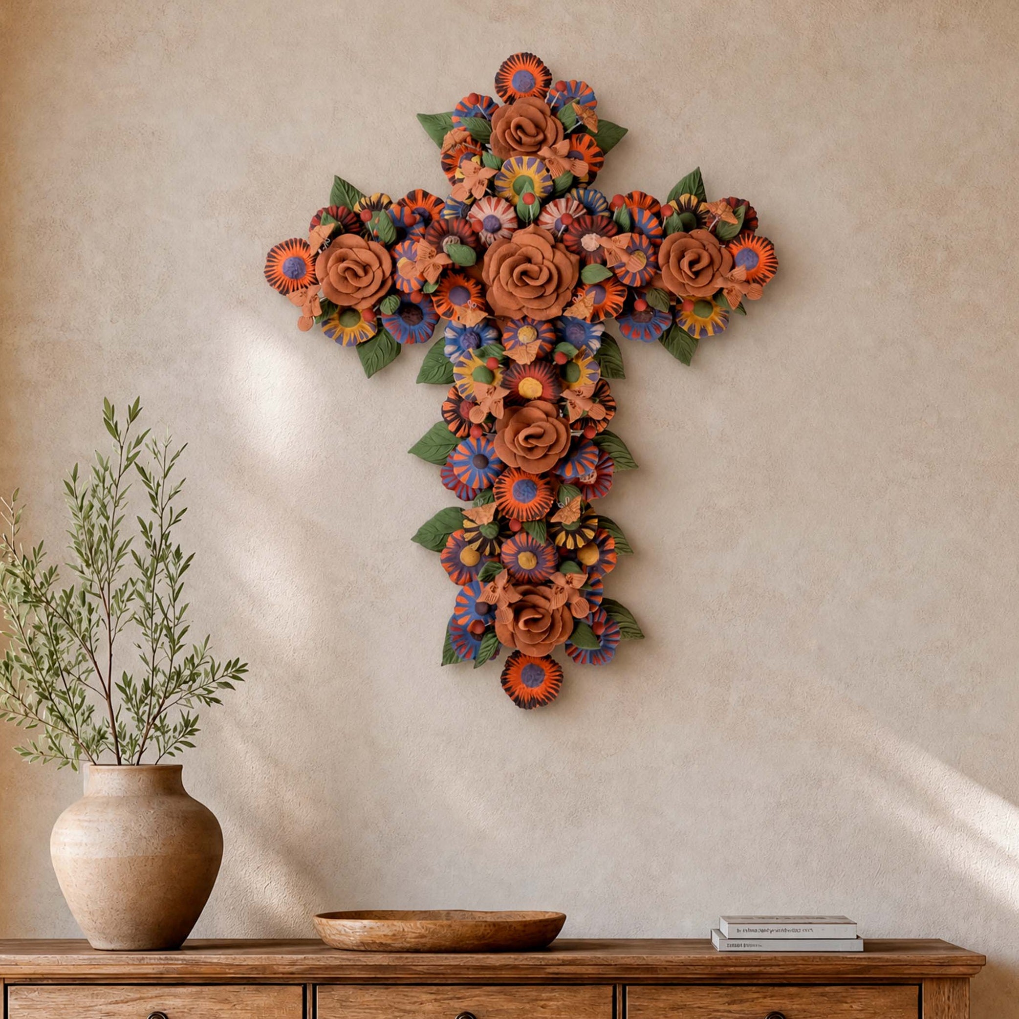 Barro Pigmentado Cruz de Flores Infinitas Wall Art
