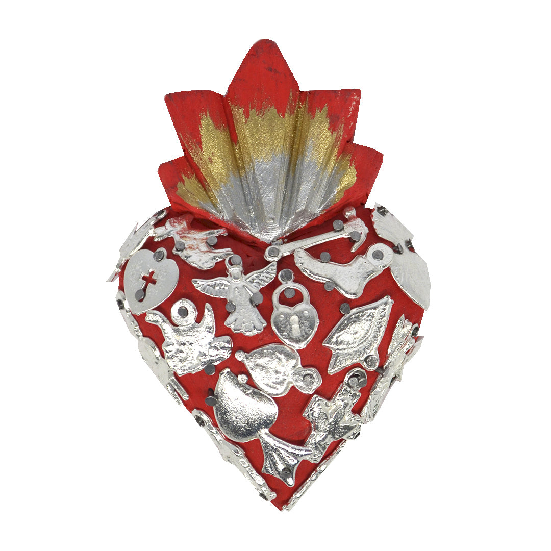 Mini Wooden Milagro Heart with Milagritos