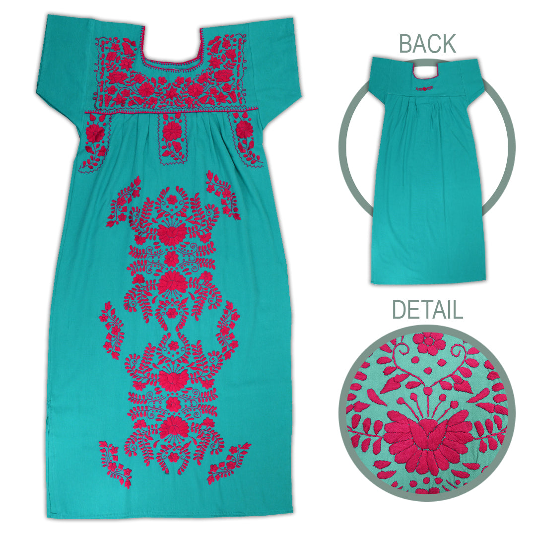 Chilac Floral Embroidered Mexican Long Dress
