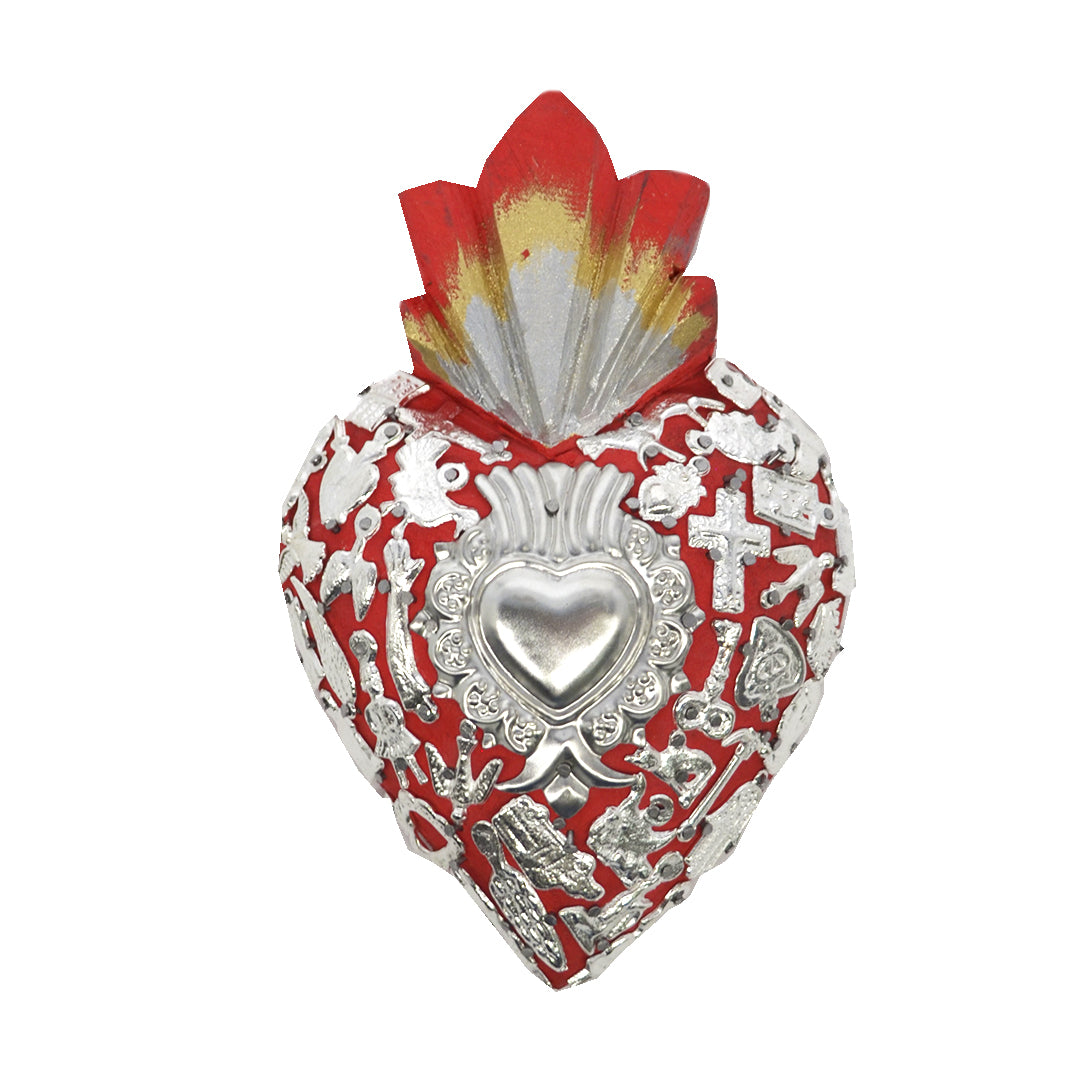 Medium Wooden Sacred Heart with Milagritos