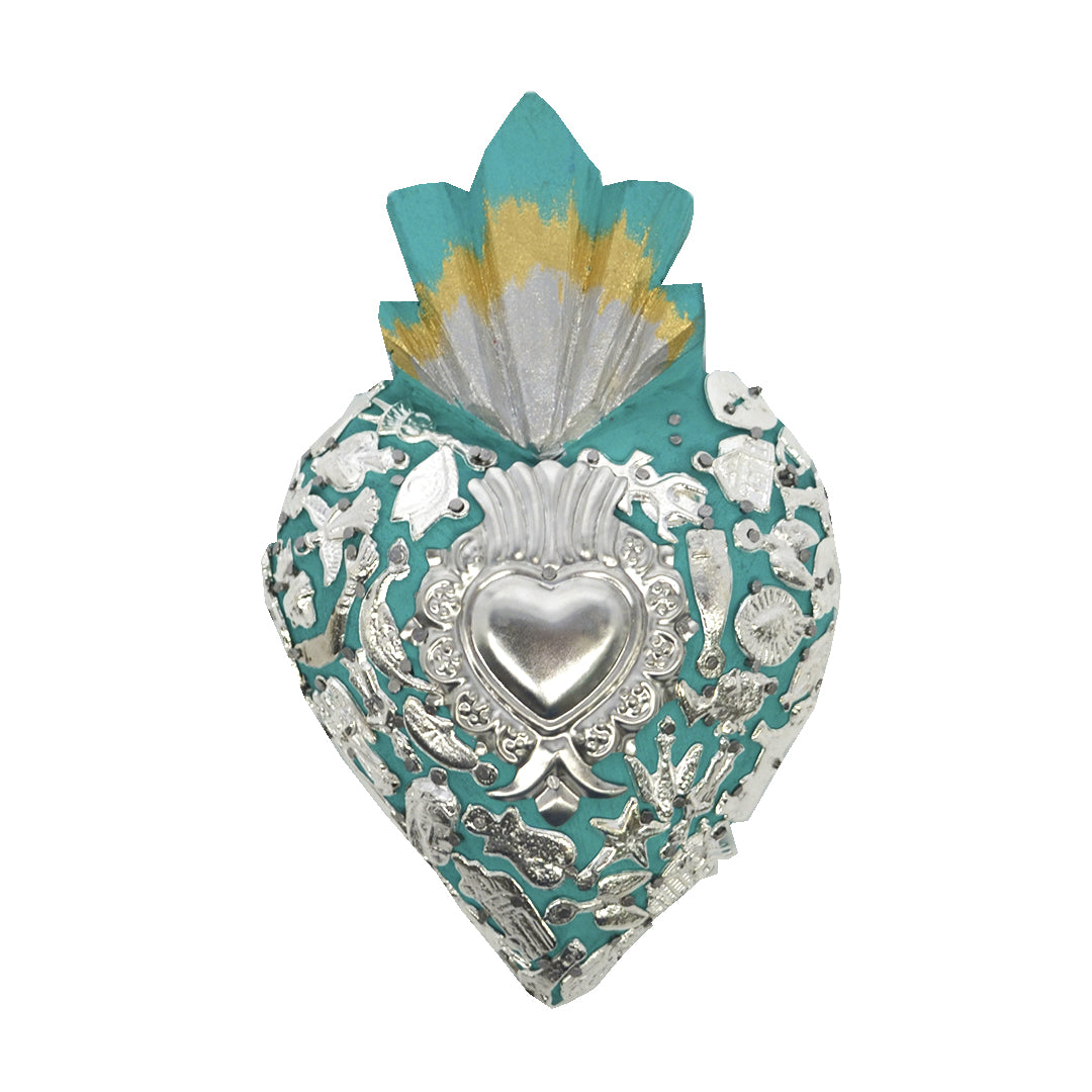 Medium Wooden Sacred Heart with Milagritos