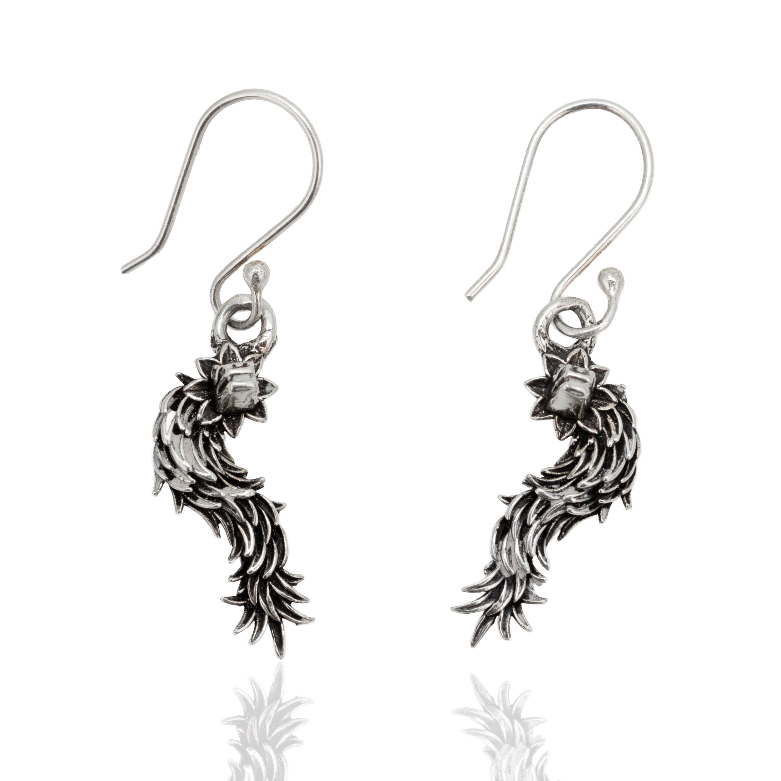 Sterling Silver Feathered Serpent Quetzalcoatl Earrings