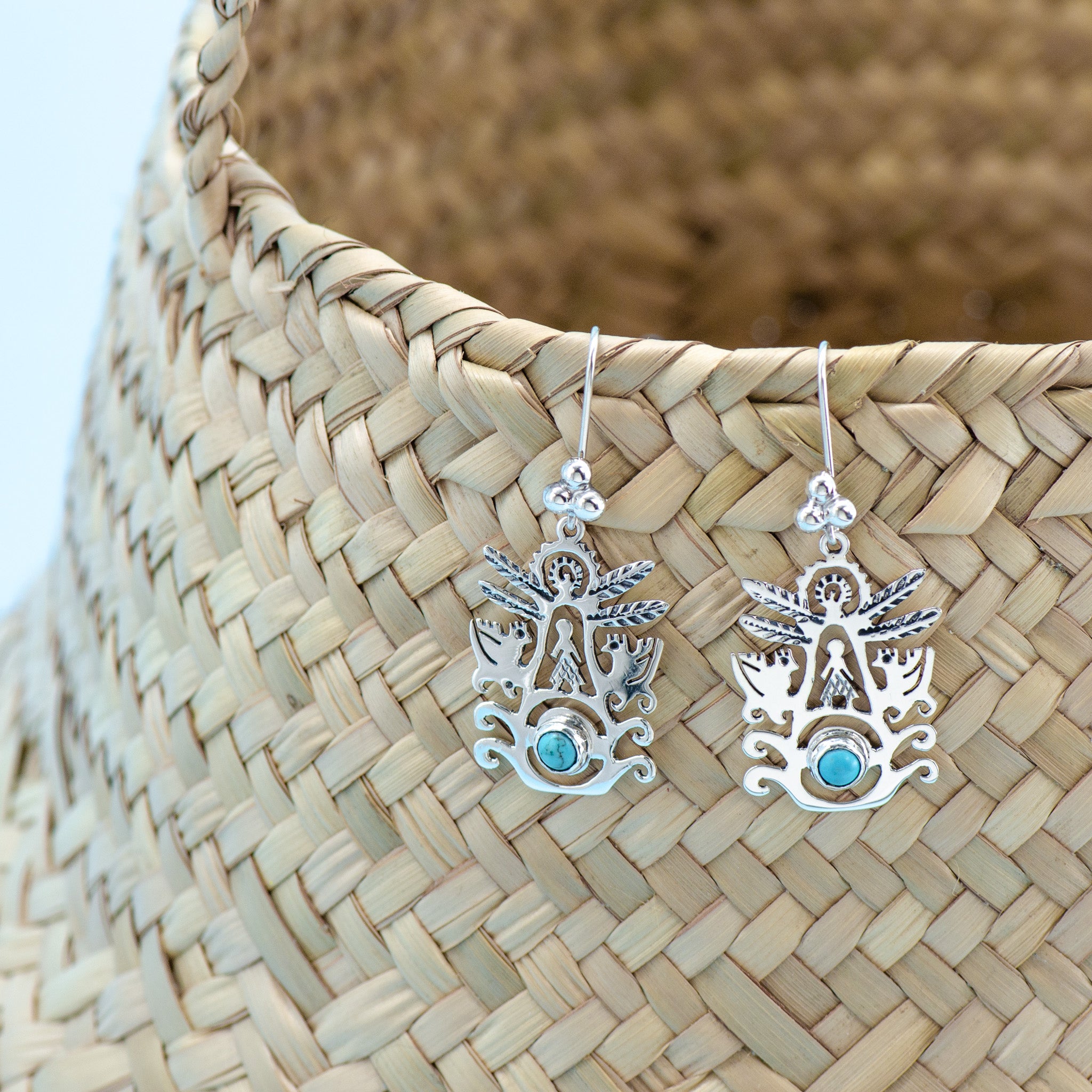 Sterling Silver Eternal Blue Tree of Life Earrings