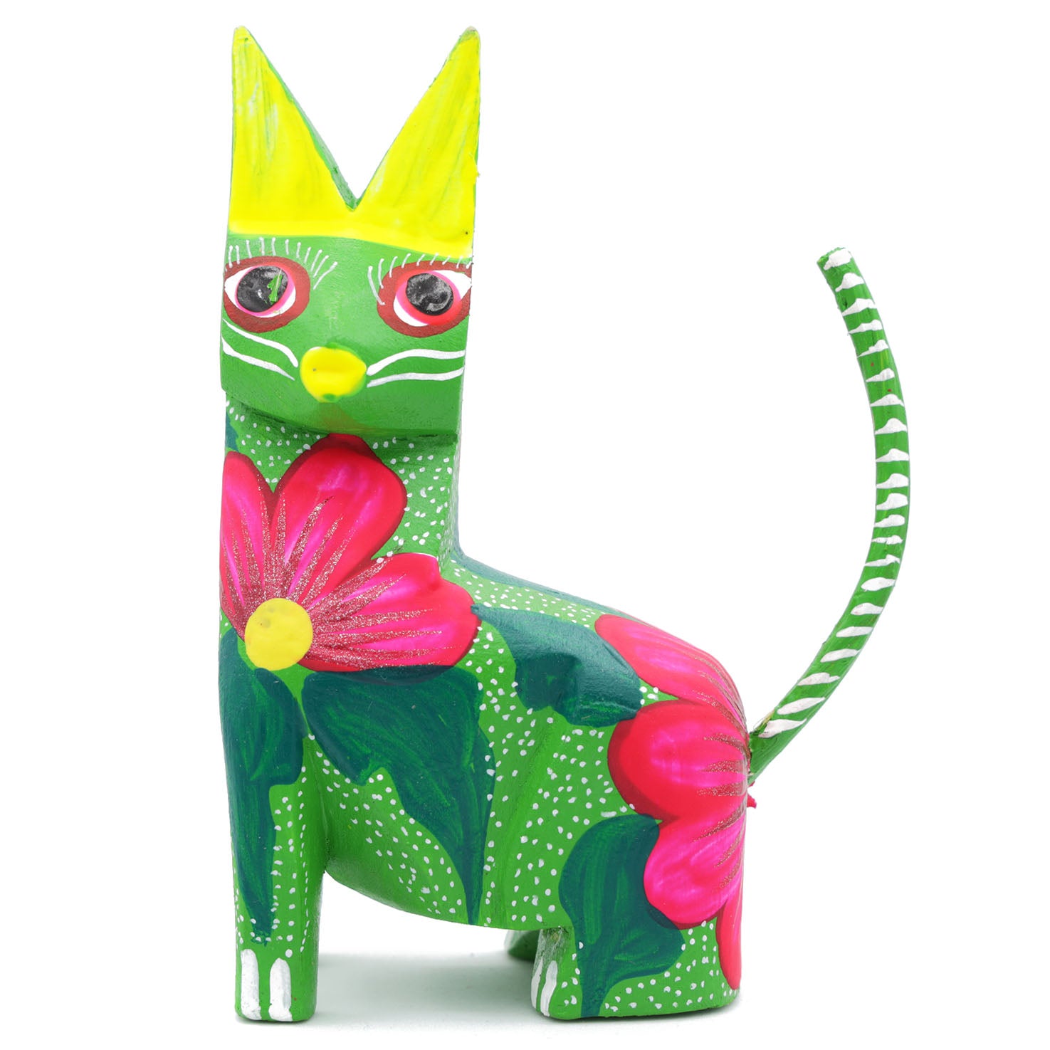 Large Hand Painted Sitting Cat Wooden Figurine