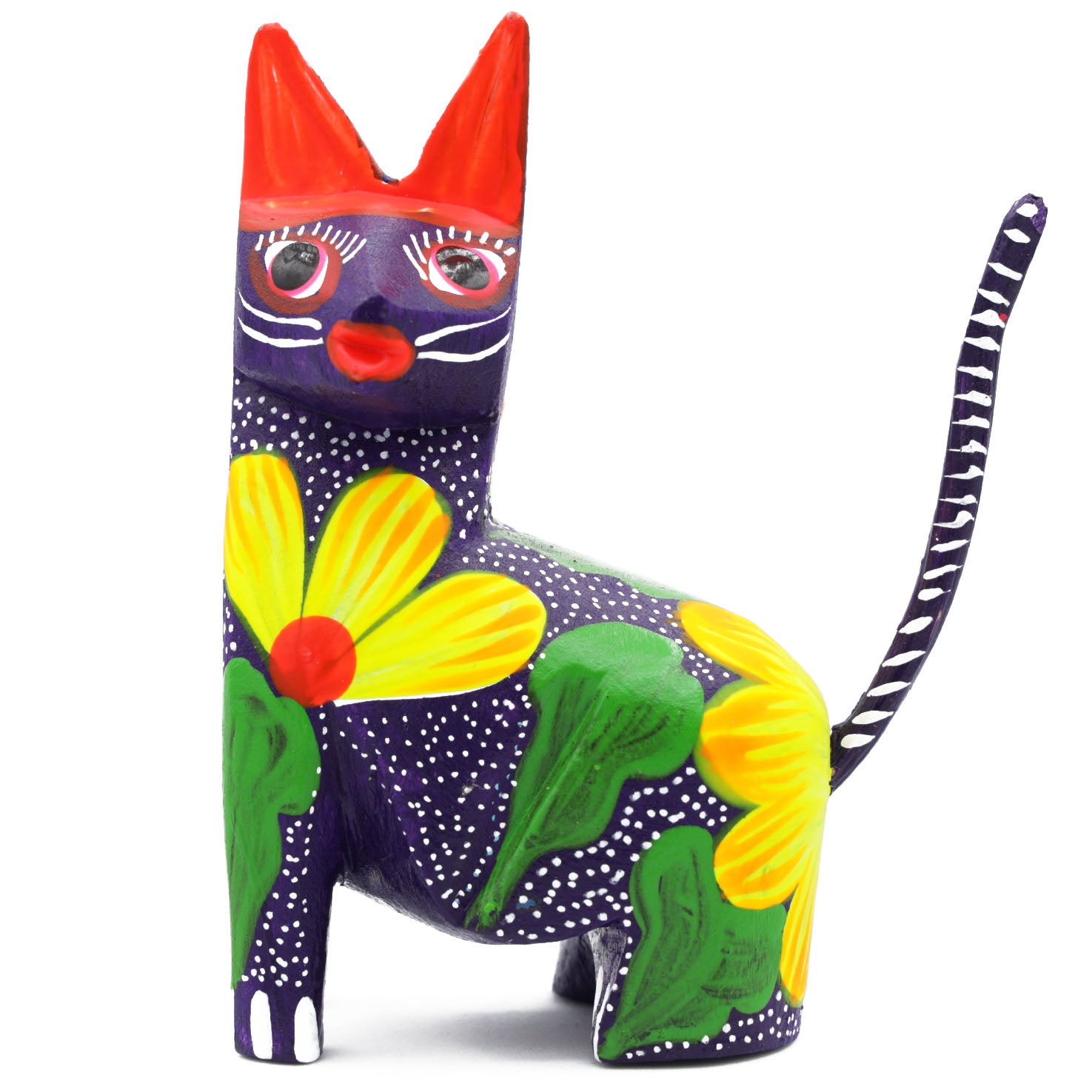Large Hand Painted Sitting Cat Wooden Figurine