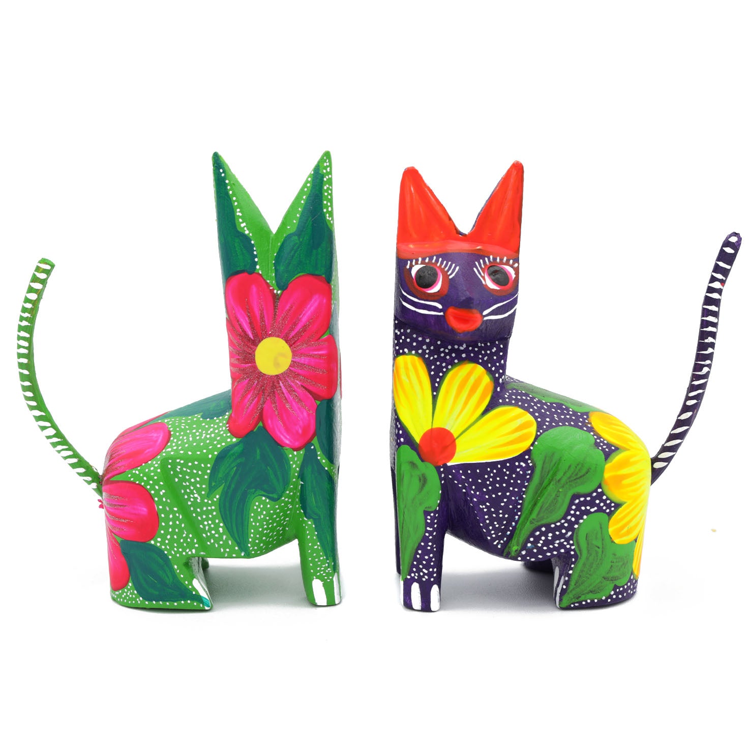 Large Hand Painted Sitting Cat Wooden Figurine
