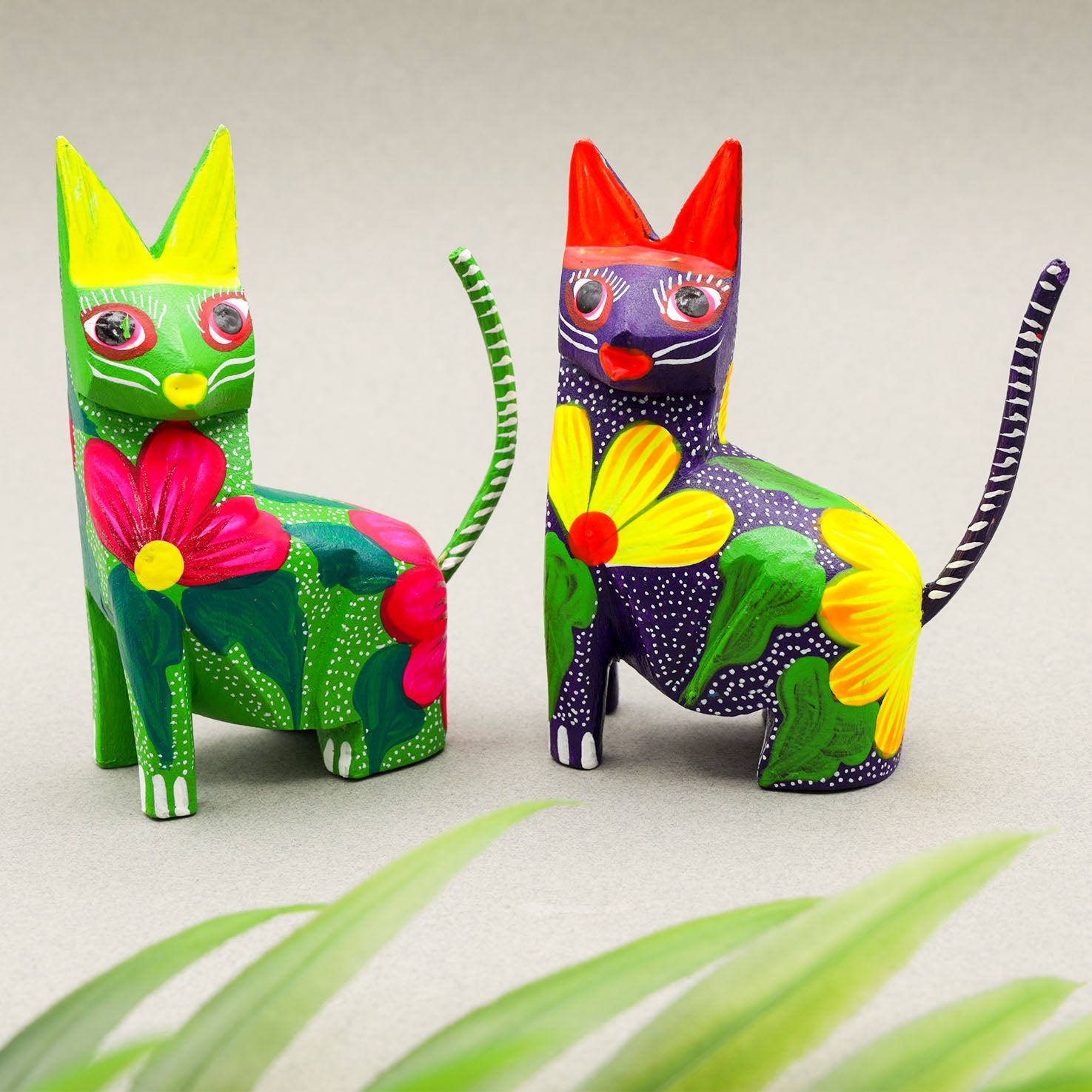 Large Hand Painted Sitting Cat Wooden Figurine