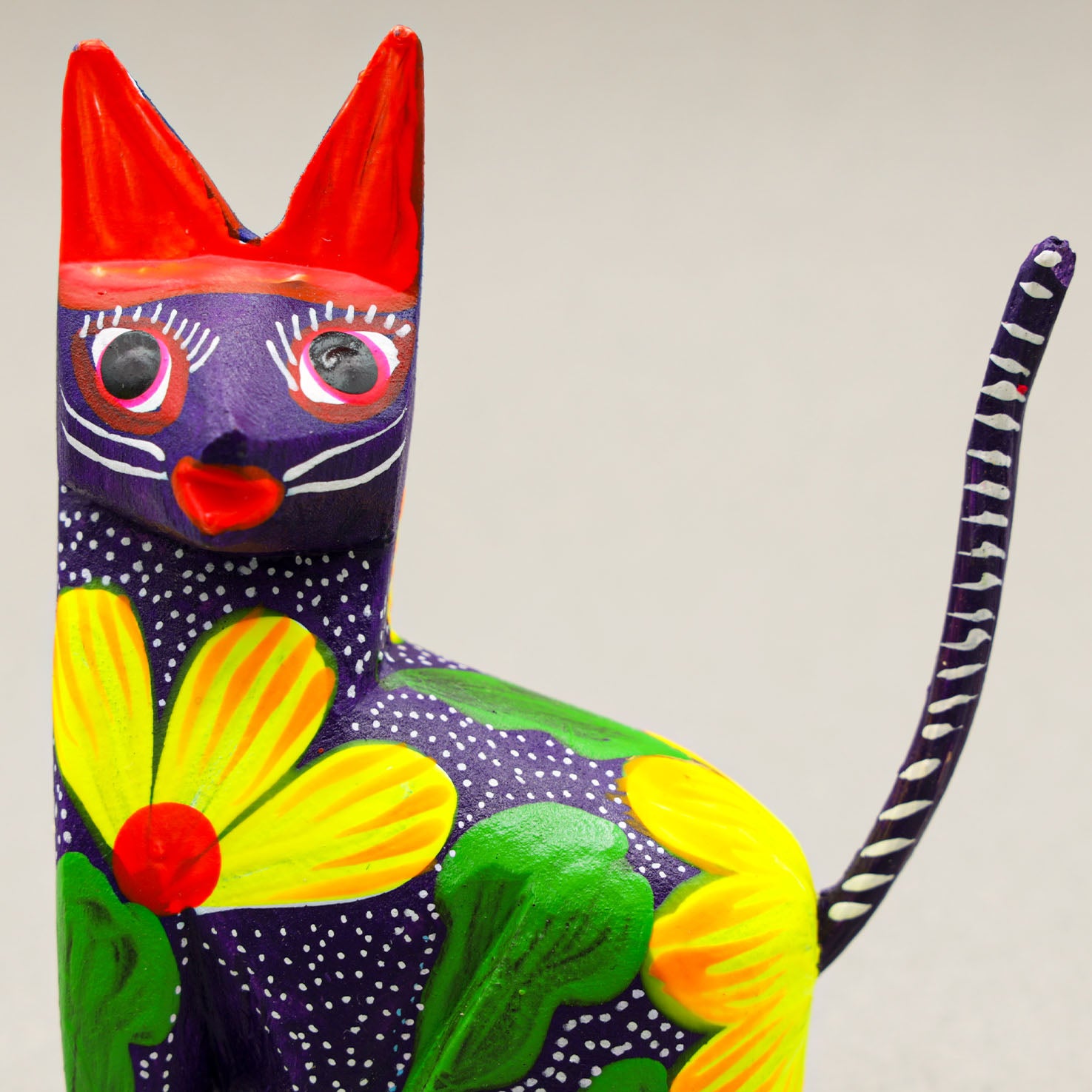 Large Hand Painted Sitting Cat Wooden Figurine