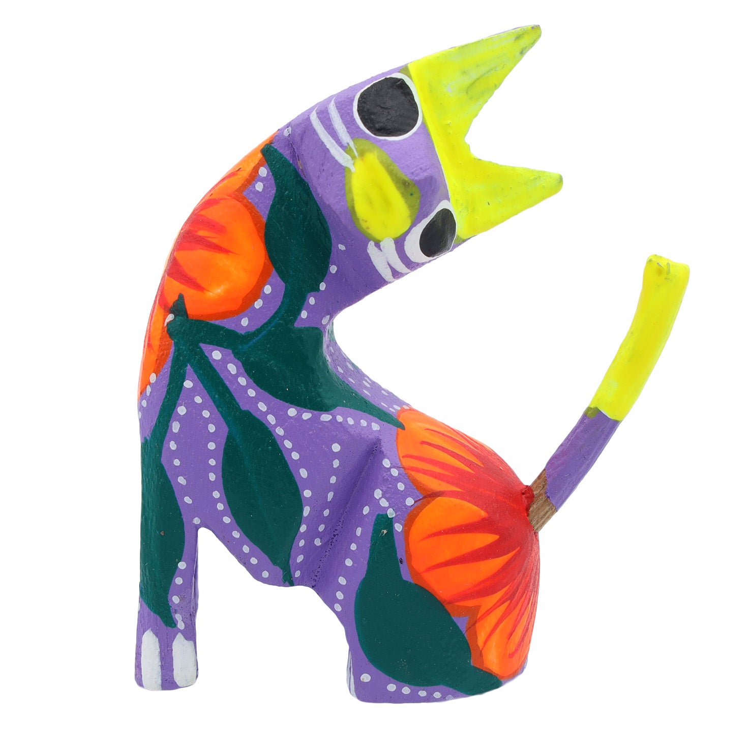 Hand Painted Neck Side Bend Cat Wooden Figurine