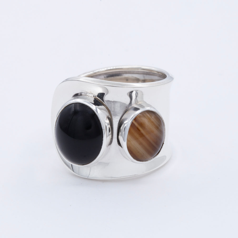 Sterling Silver Two Gemstones Ring