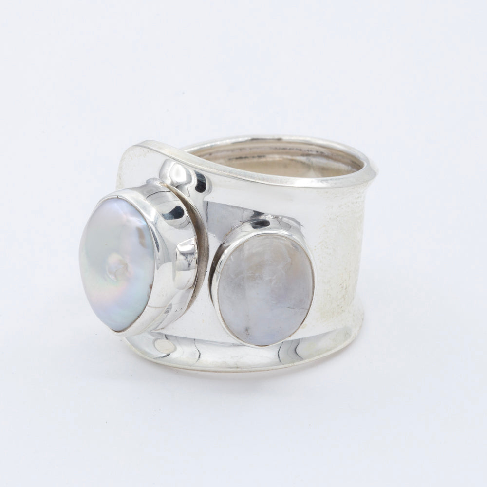 Sterling Silver Two Gemstones Ring