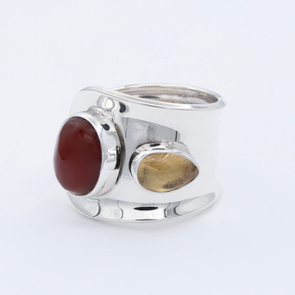 Sterling Silver Two Gemstones Ring