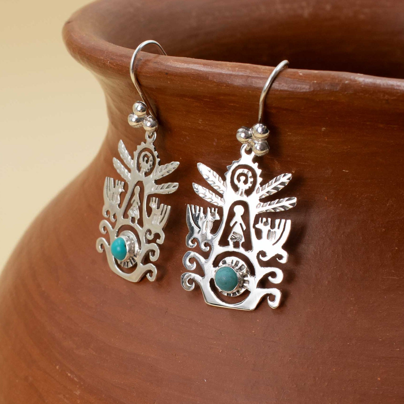 Sterling Silver Eternal Blue Tree of Life Earrings