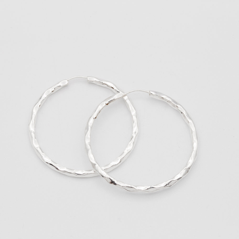 Sterling Silver Medium 1.3" Textured Hoop Earrings