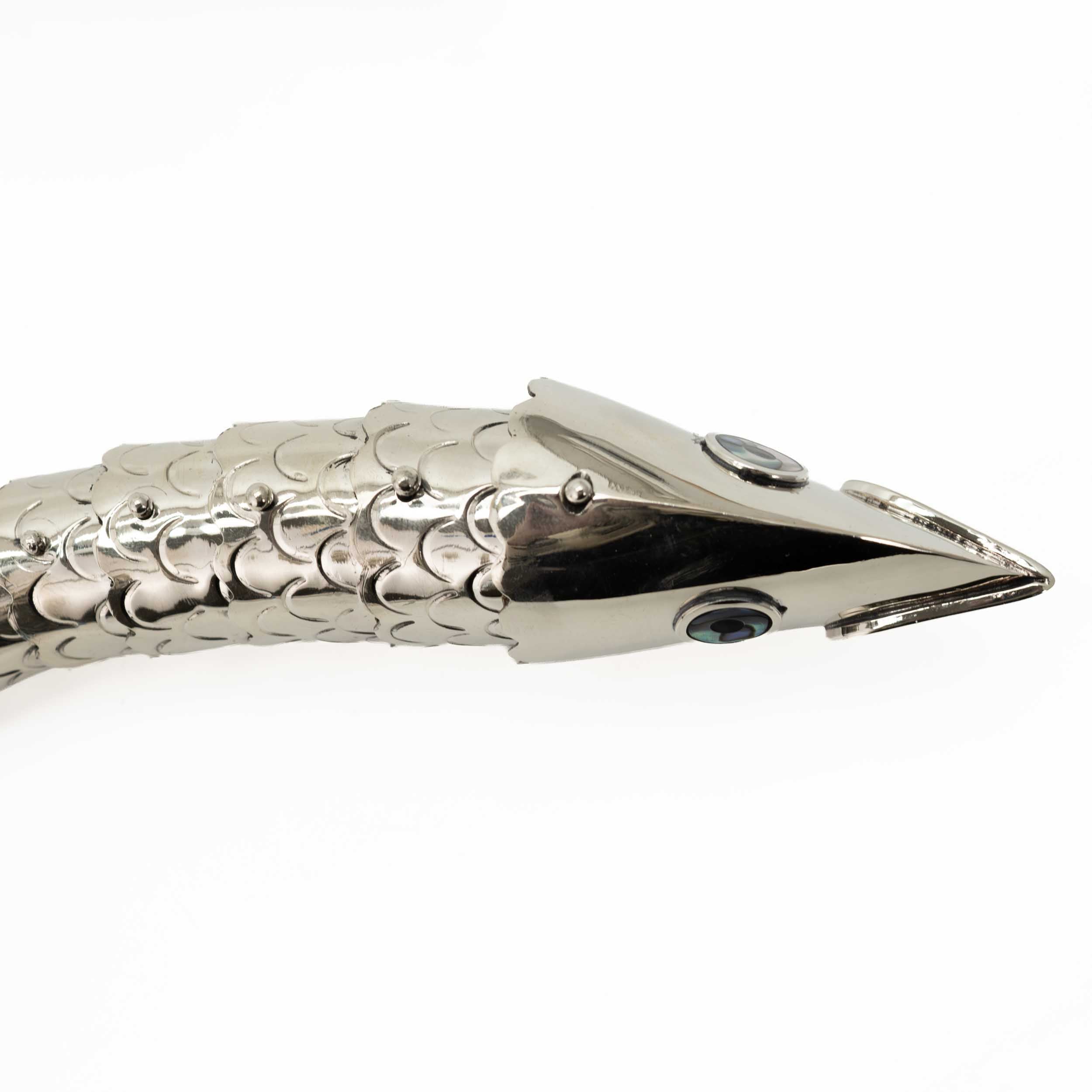 Articulated Nickel Silver Fish Bottle Opener with Abalone Eyes