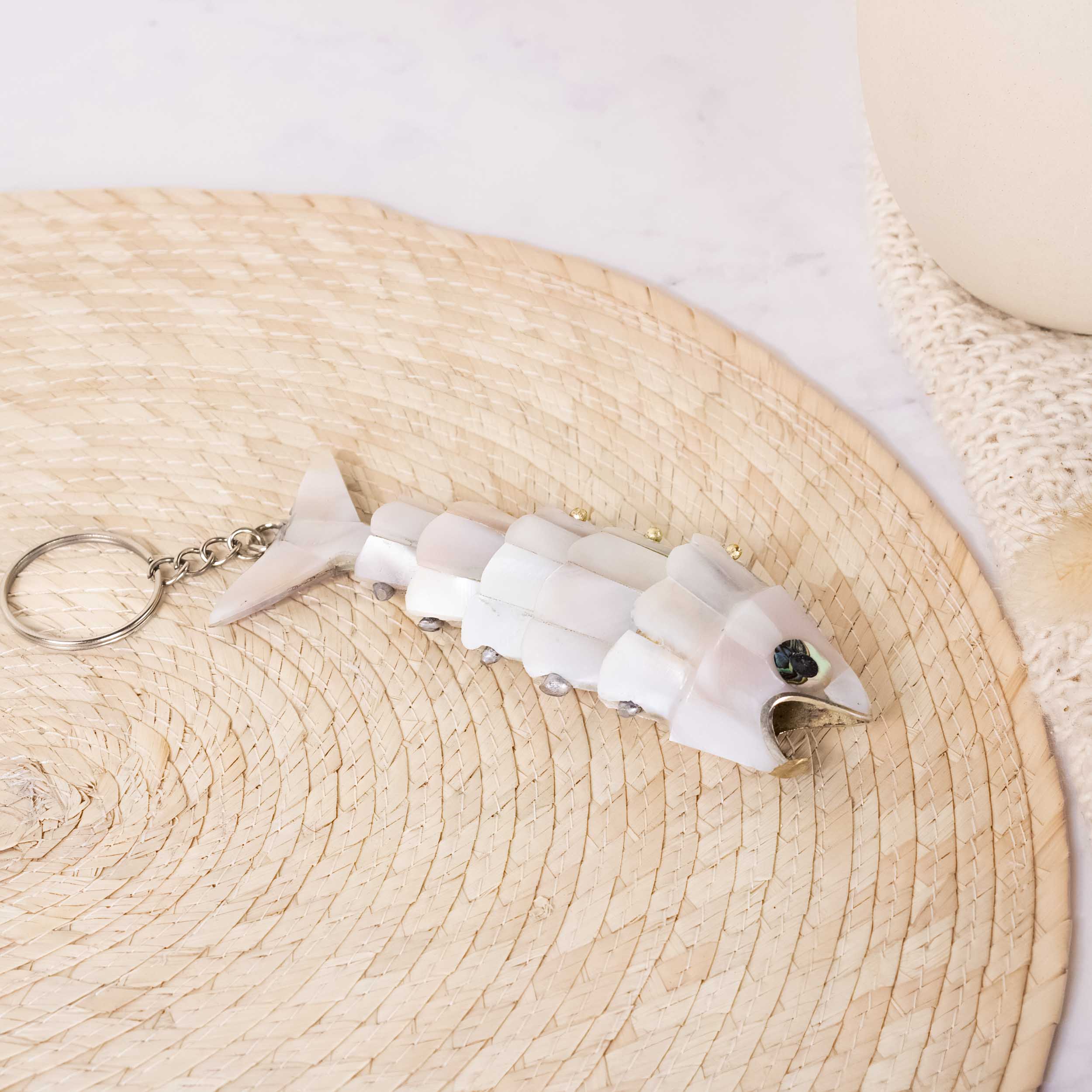 Articulated Abalone White Fish Purse Charms Bottle Opener Keychain