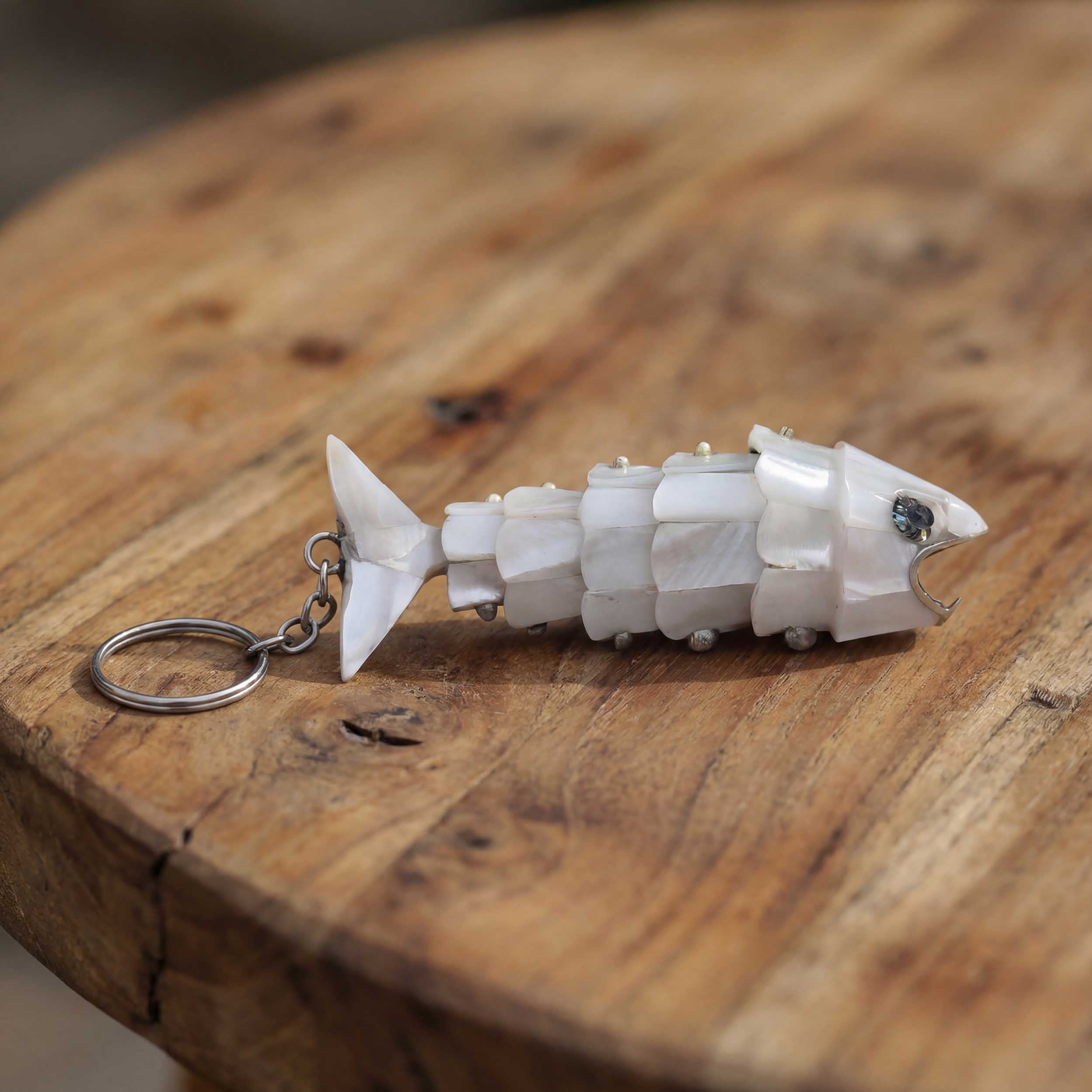 Articulated Abalone White Fish Purse Charms Bottle Opener Keychain