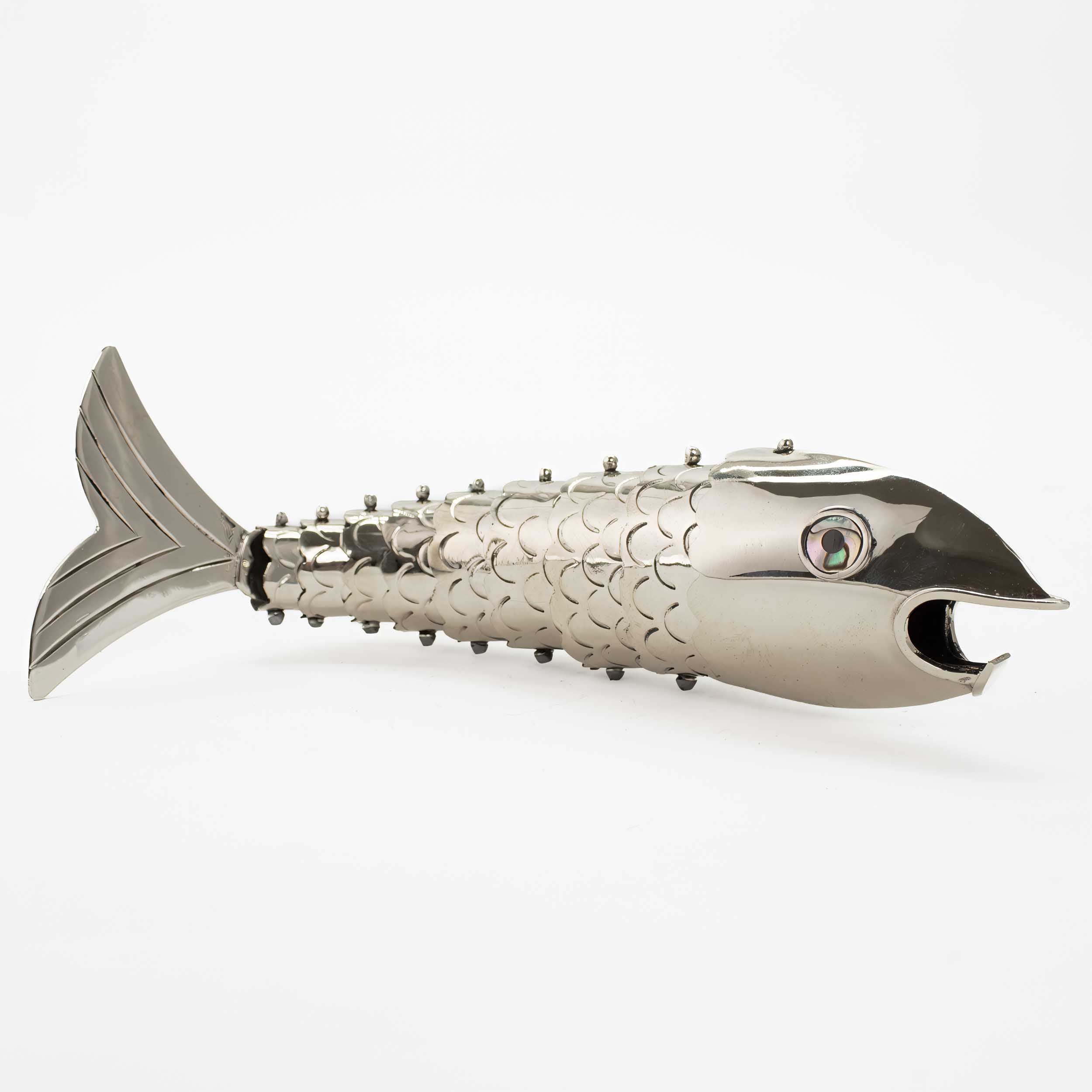 Articulated Nickel Silver Fish Bottle Opener with Abalone Eyes
