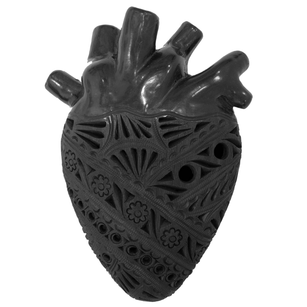 Carved Barro Negro, Black Clay, Heart Wall Art Sculpture