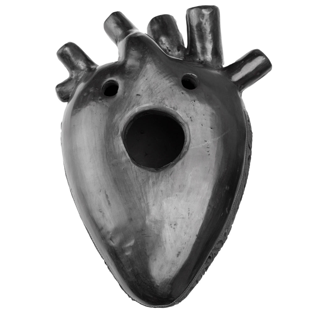 Carved Barro Negro, Black Clay, Heart Wall Art Sculpture
