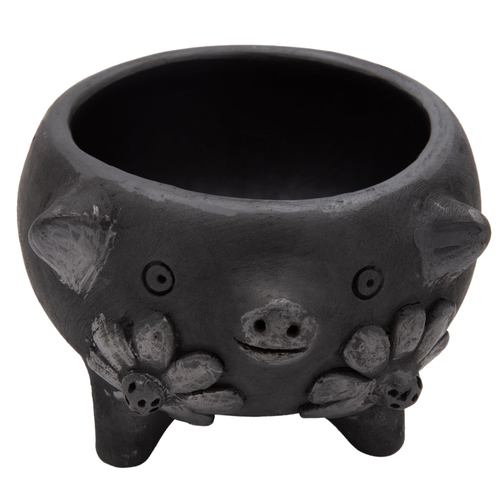 Barro Negro Cochinito Salsa Bowl with Flowers