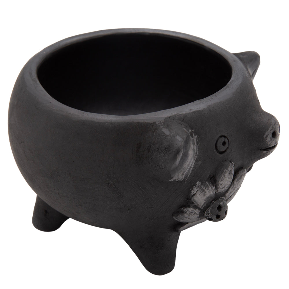 Barro Negro Cochinito Salsa Bowl with Flowers