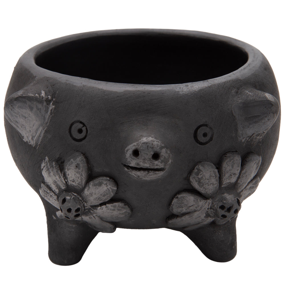 Barro Negro Cochinito Salsa Bowl with Flowers
