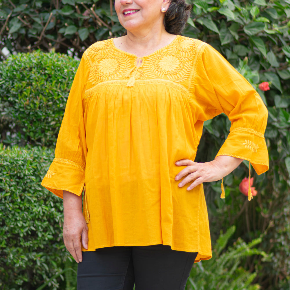 Carranza 3/4 Sleeve Embroidered Blouse