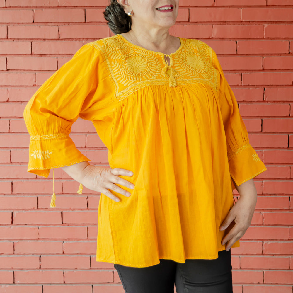 Carranza 3/4 Sleeve Embroidered Blouse