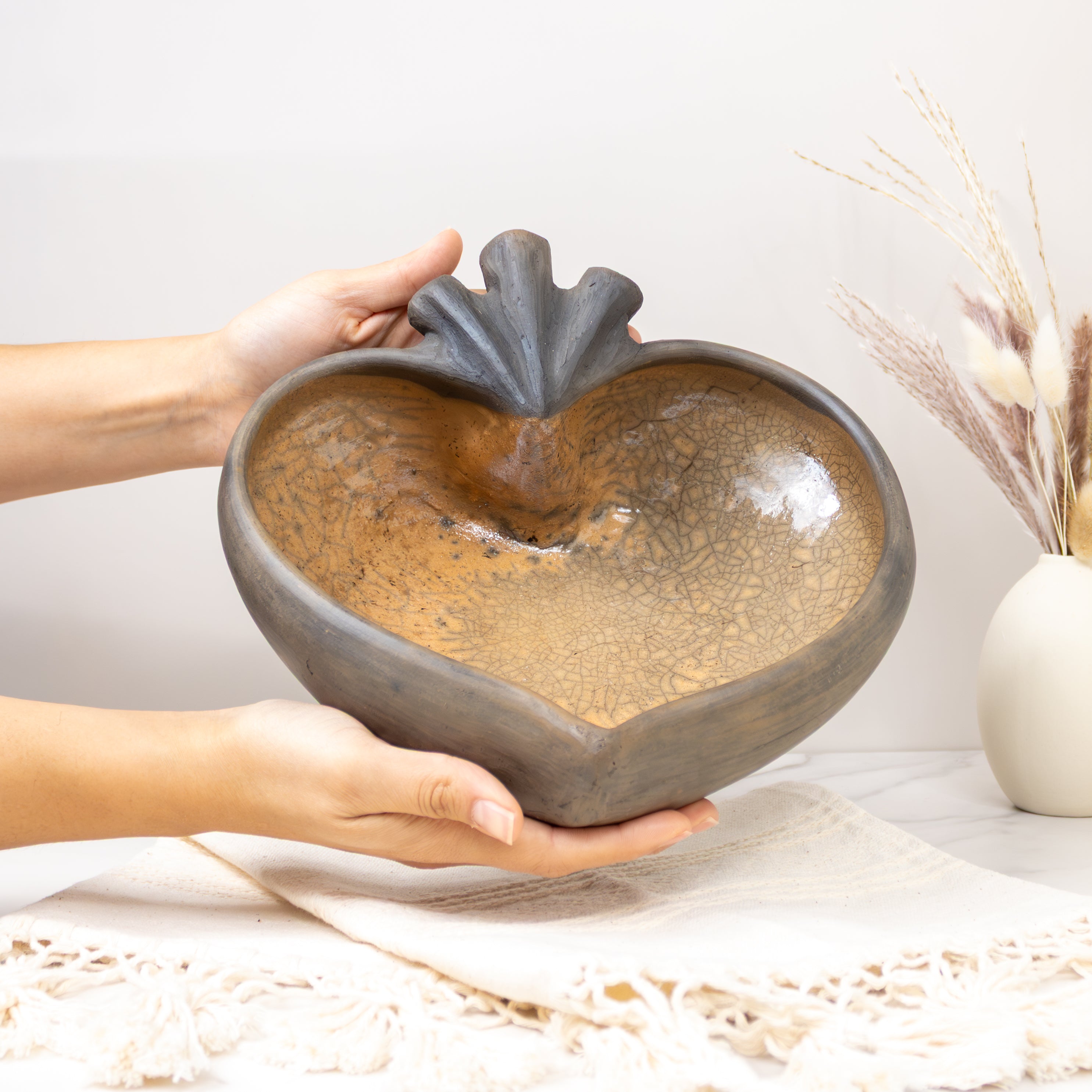 Large Atzompa Heart Clay Bowl