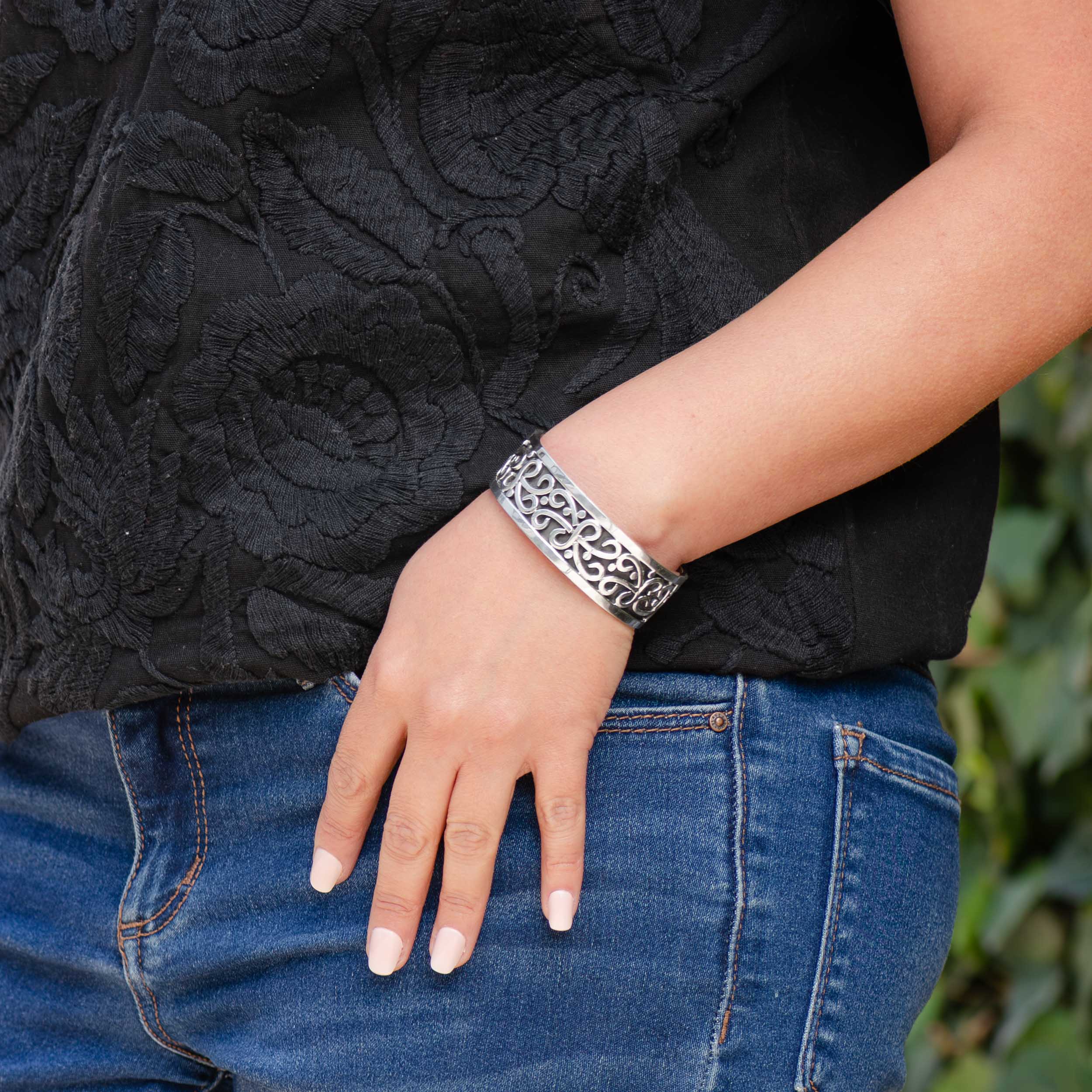 Sterling Silver Mayan Oxidized Cuff Bracelet