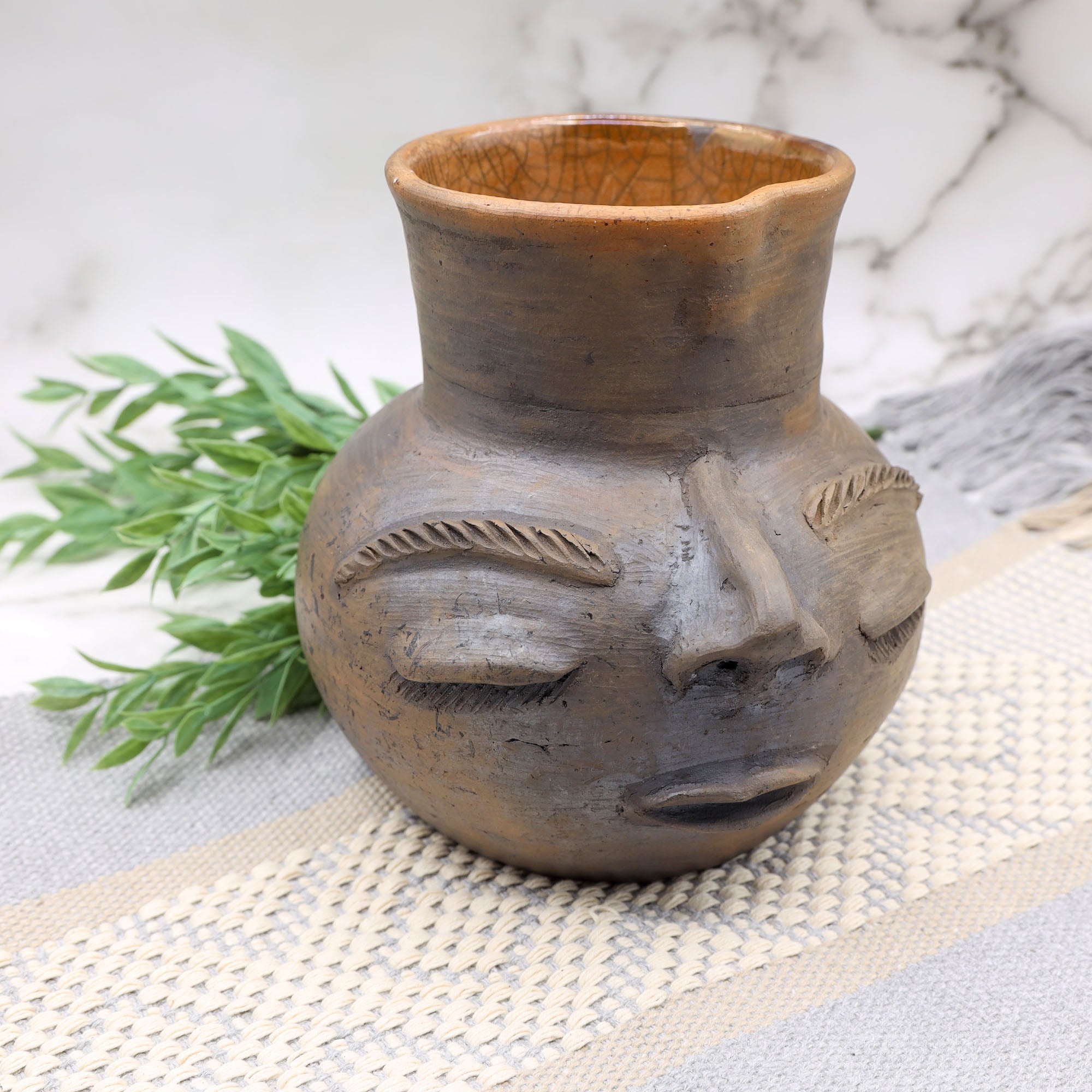 Atzompa Portrait Face Clay Pitcher
