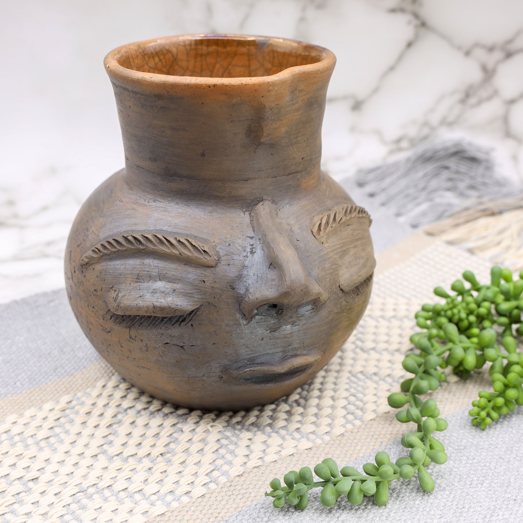 Atzompa Portrait Face Clay Pitcher