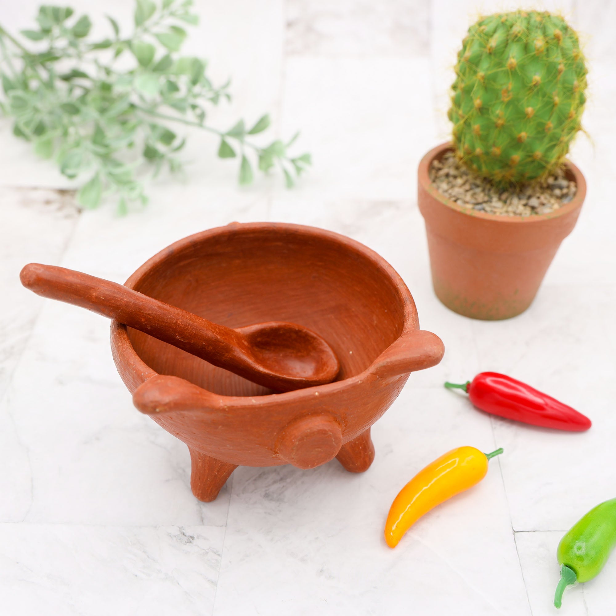 Barro Rojo Terracotta Cochinito Salsa Bowl with Spoon