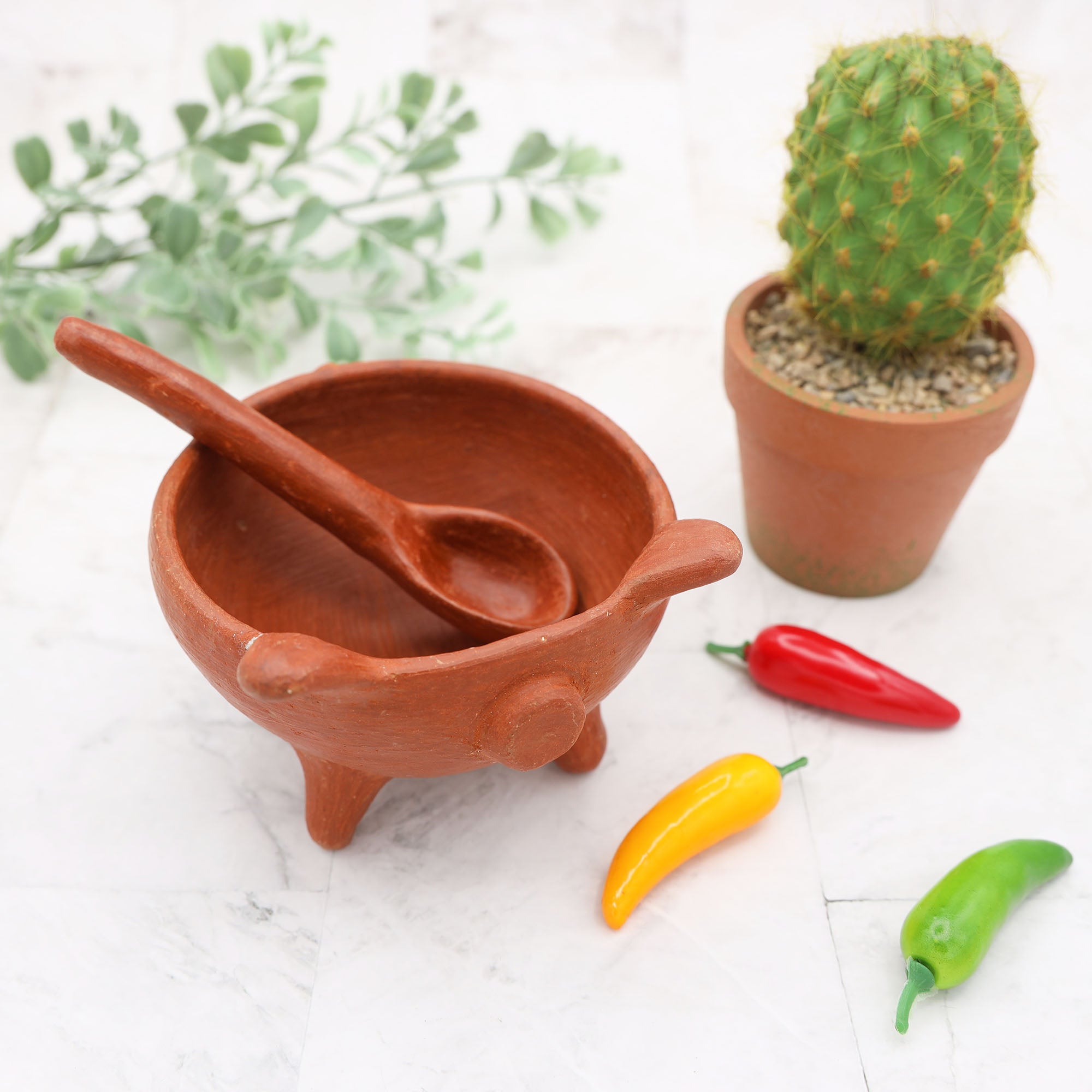 Barro Rojo Terracotta Cochinito Salsa Bowl with Spoon