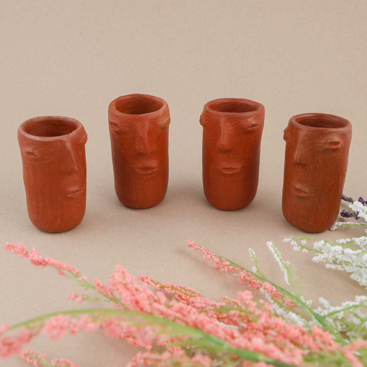 Red Clay Face Terracotta Tall Shot Glass