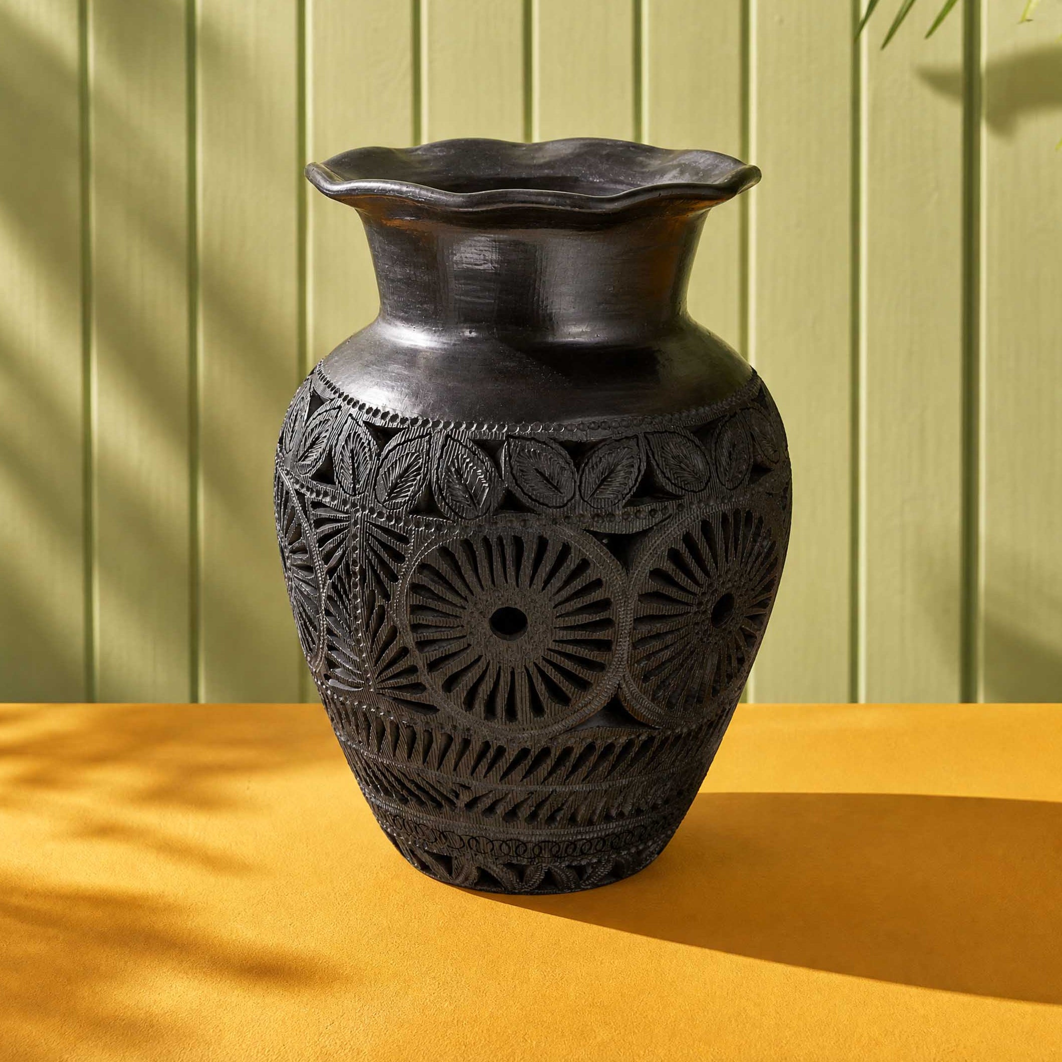 Barro Negro Openwork Vase with Scalloped Rim