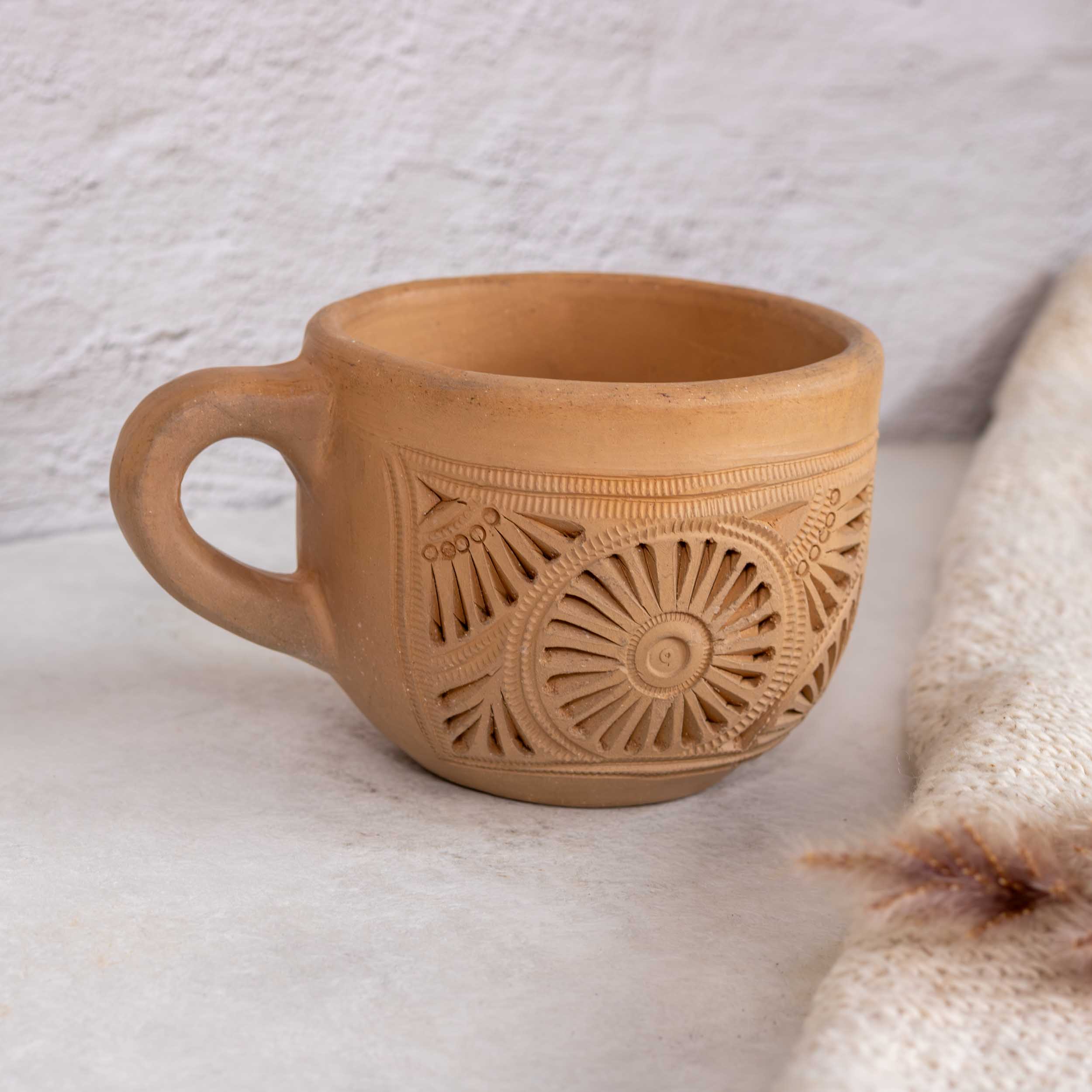 Natural Clay Carved Mug