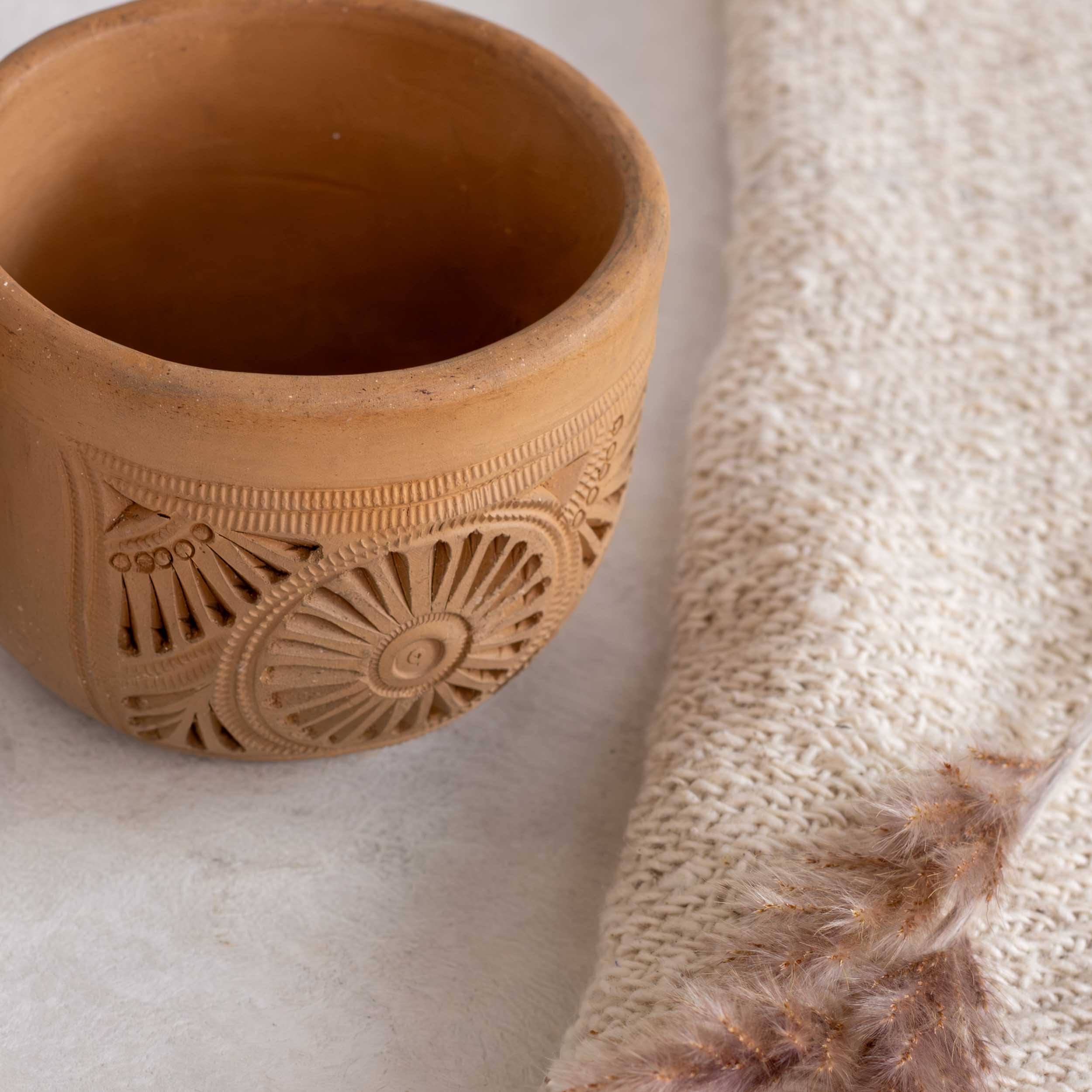 Natural Clay Carved Mug