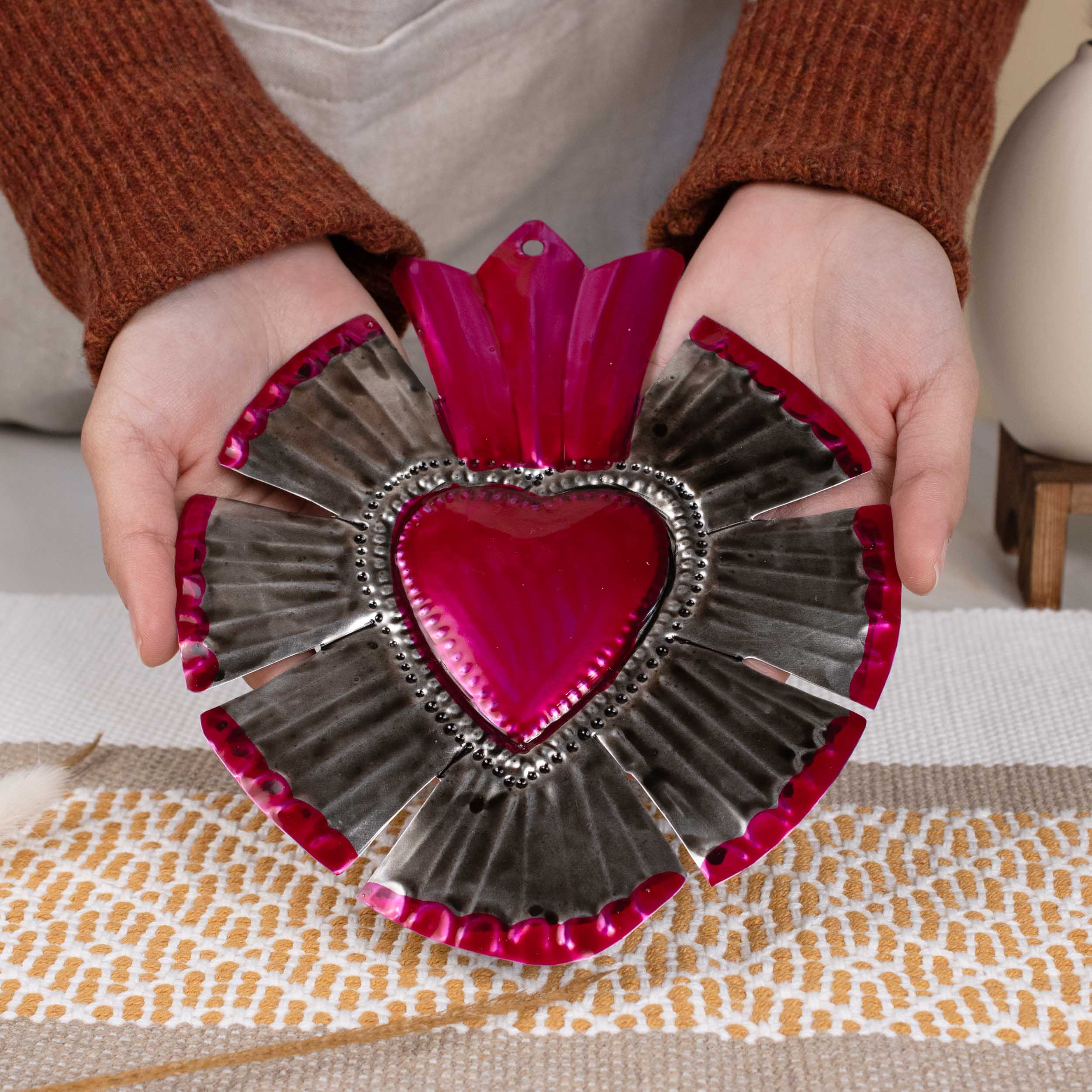 Large Mexican Crown Milagro Tin Hearts